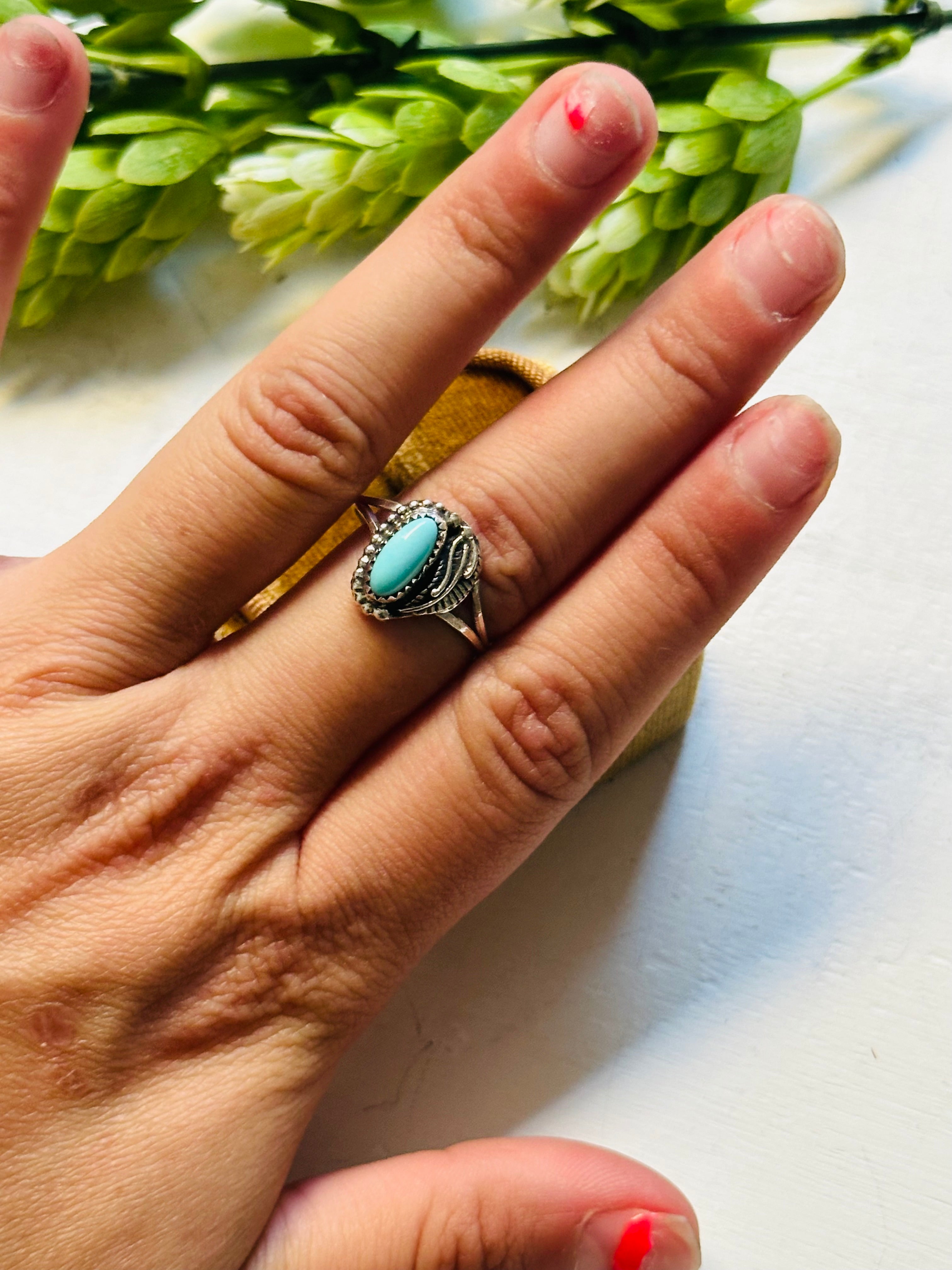 Navajo Made Kingman Turquoise & Sterling Silver Ring