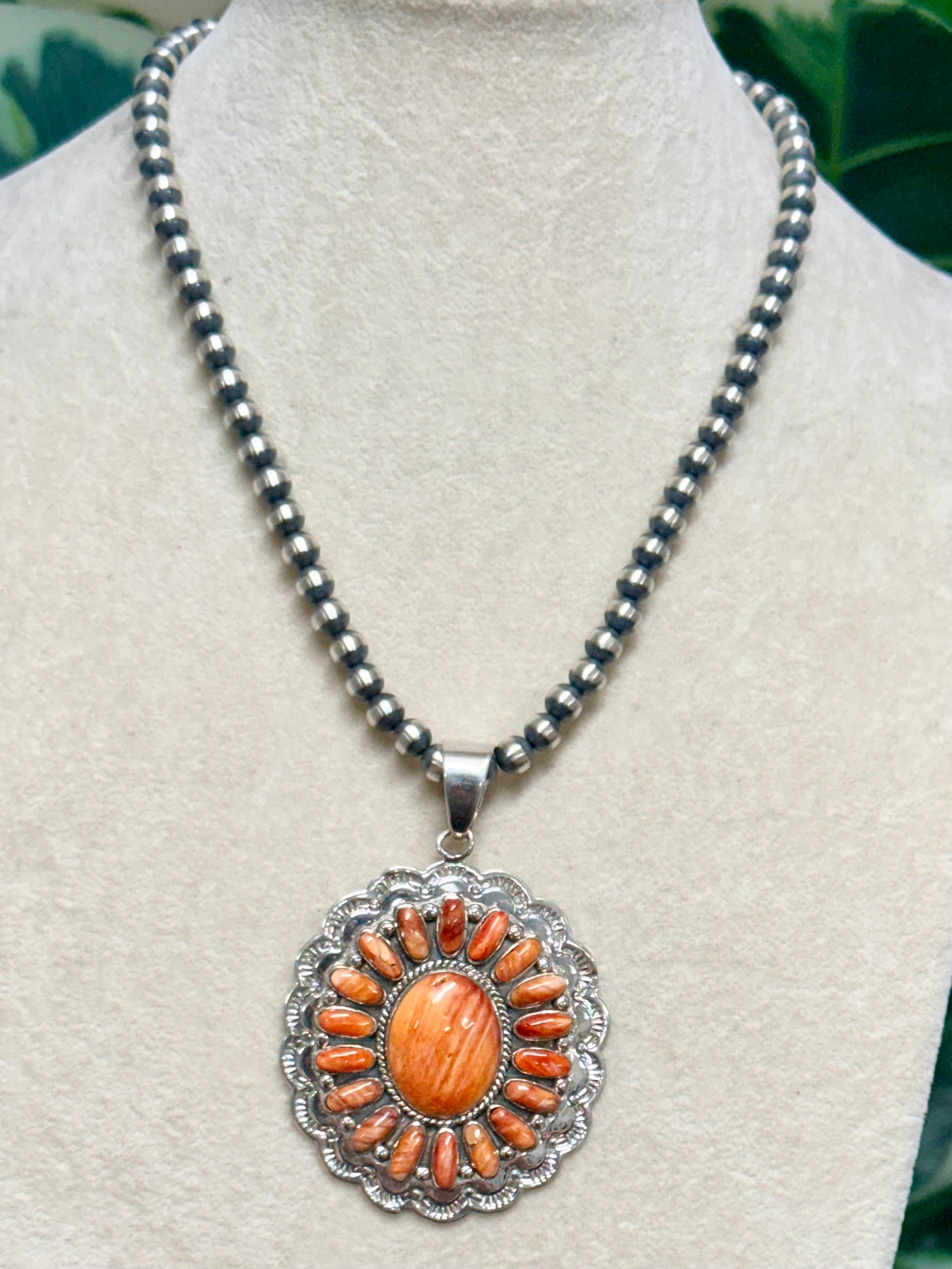 Southwest Handmade Spiny Oyster & Sterling Silver Pendant Set