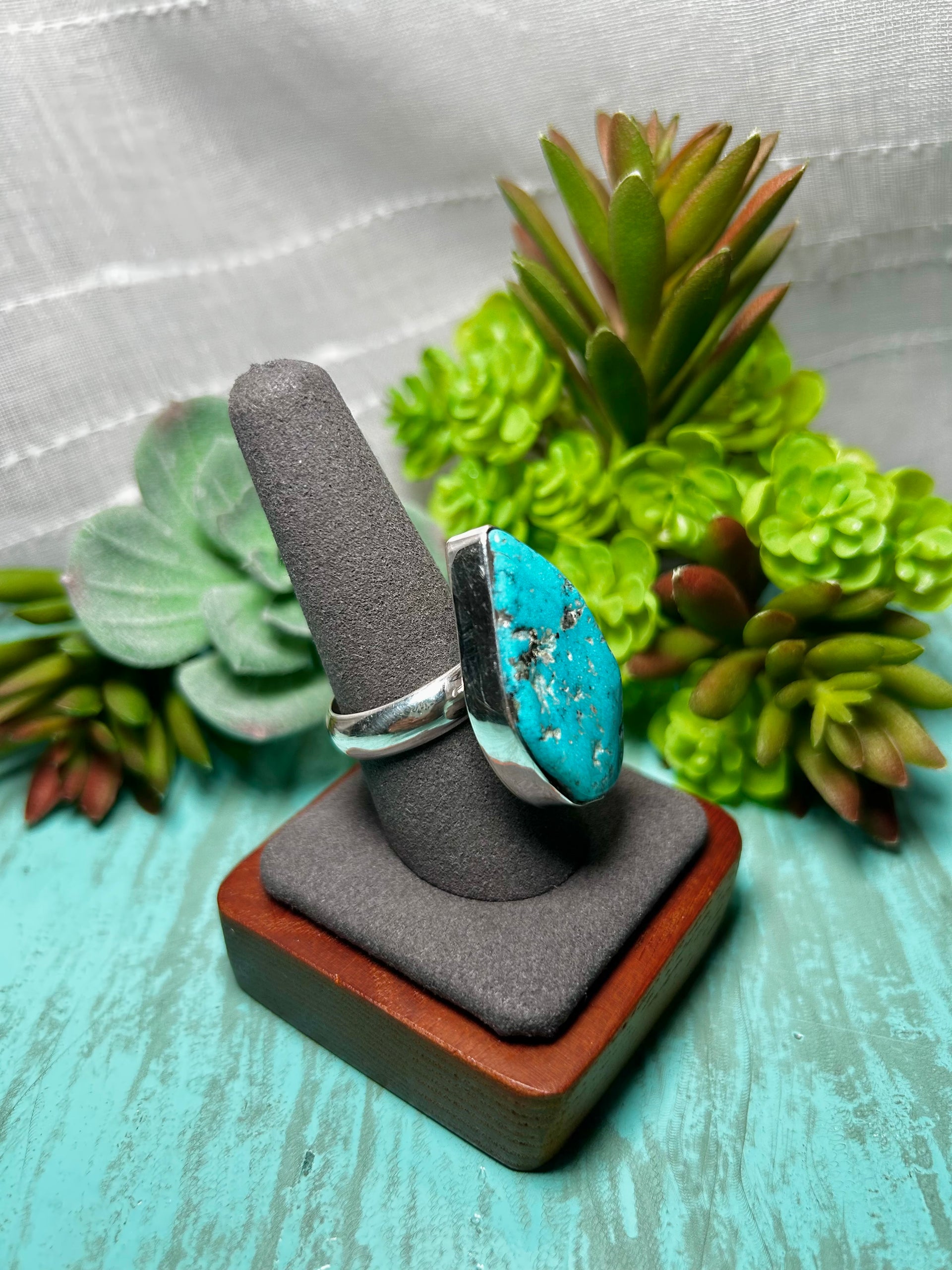 Navajo Made Kingman Turquoise & Sterling Sliver Ring Size 9