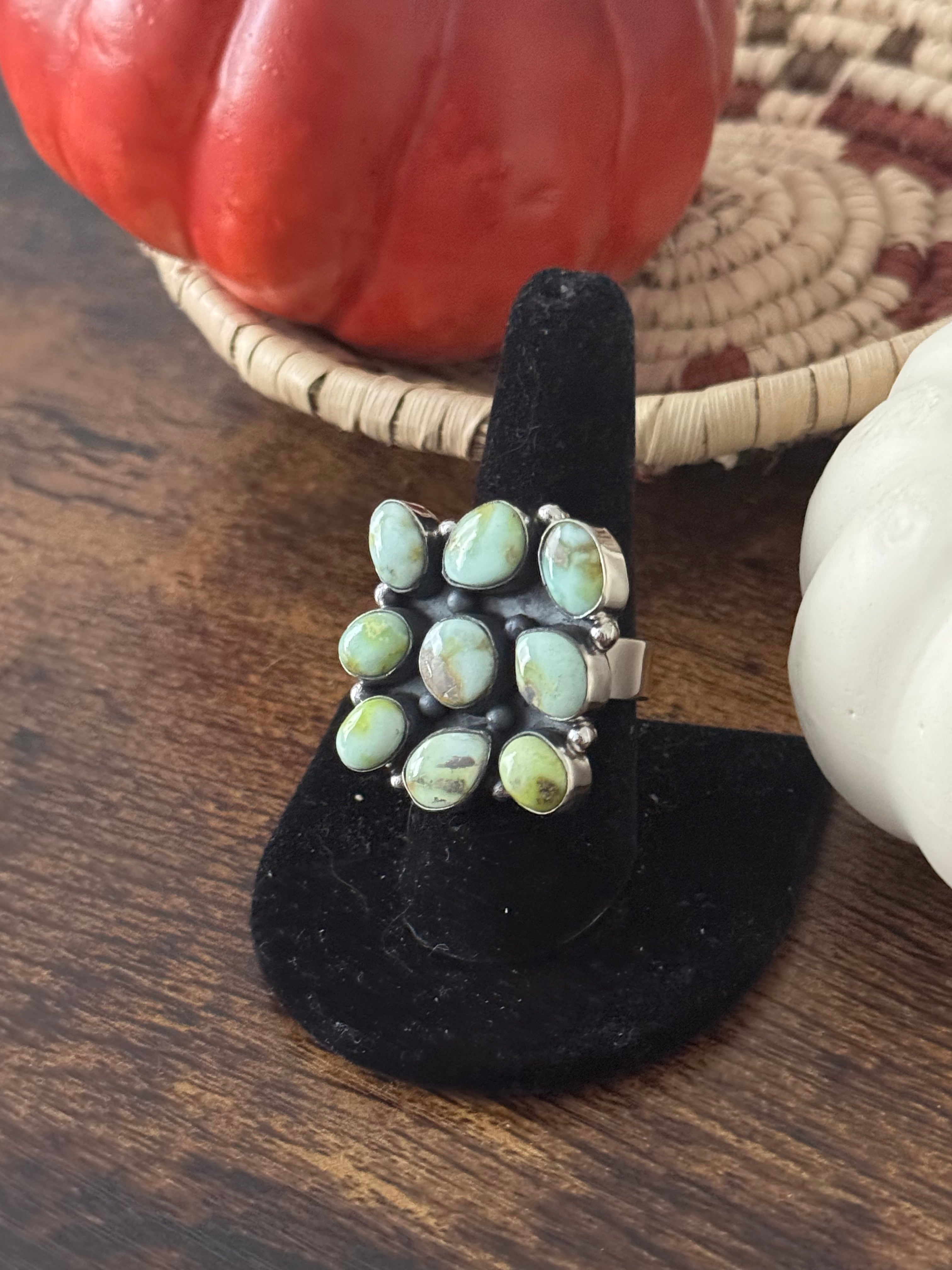 Southwest Handmade Palomino Variscite & Sterling Silver Adjustable Cluster Ring