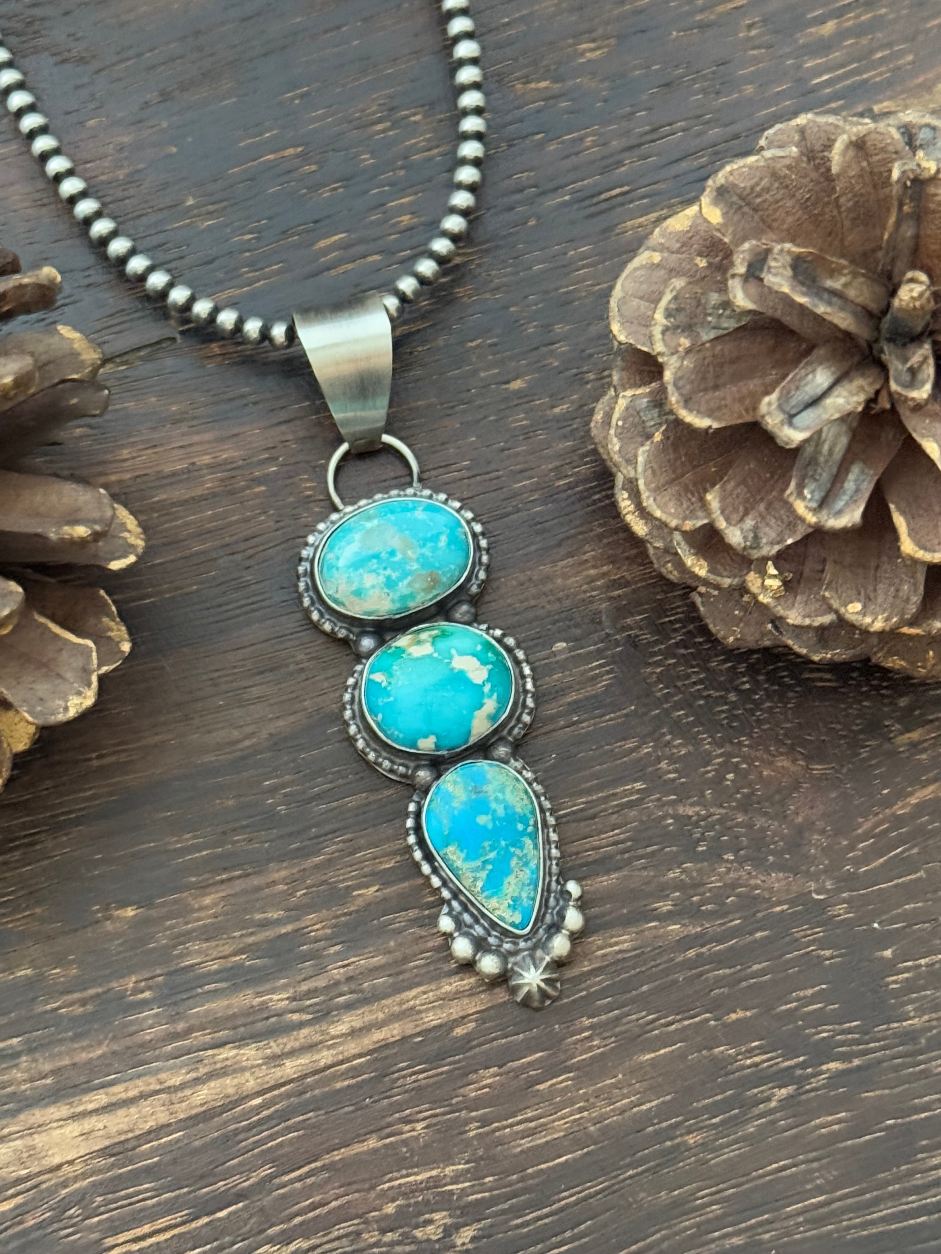 Lorenzo Juan Blue Ridge Turquoise & Sterling Silver Cluster Pendant