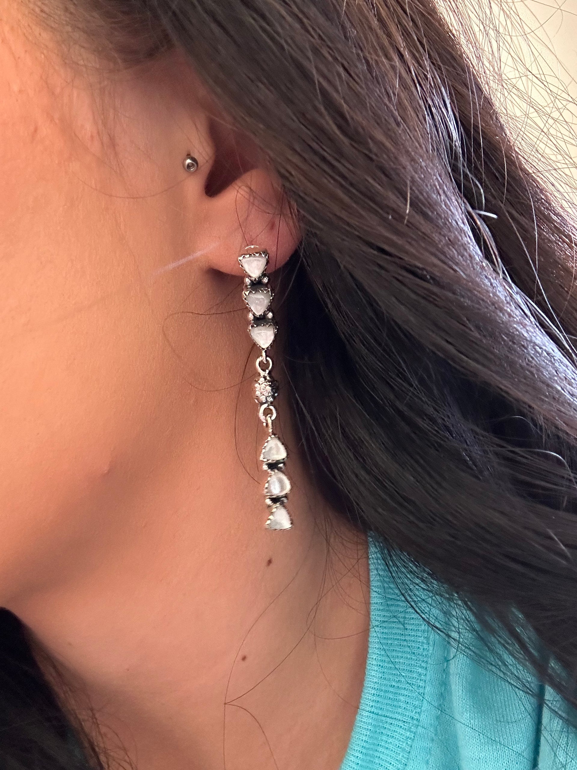 Southwest Handmade Mother of Pearl & Sterling Silver Post Dangle Earrings