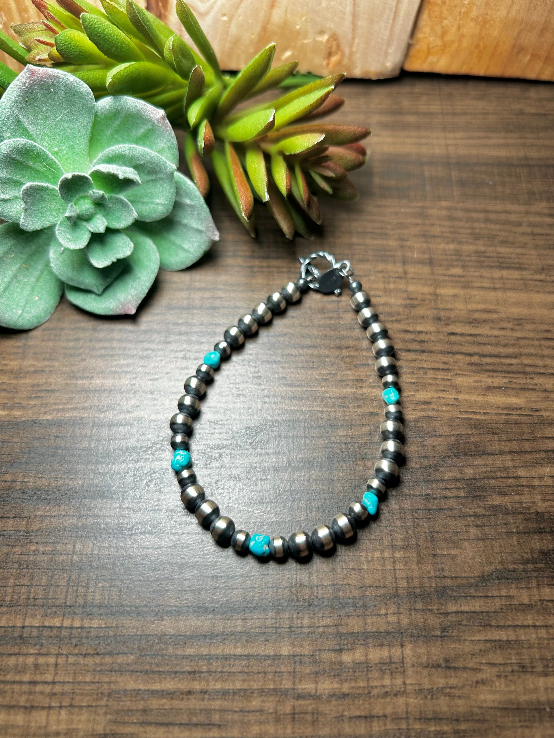 Navajo Strung Kingman Turquoise & Sterling Silver Bracelet