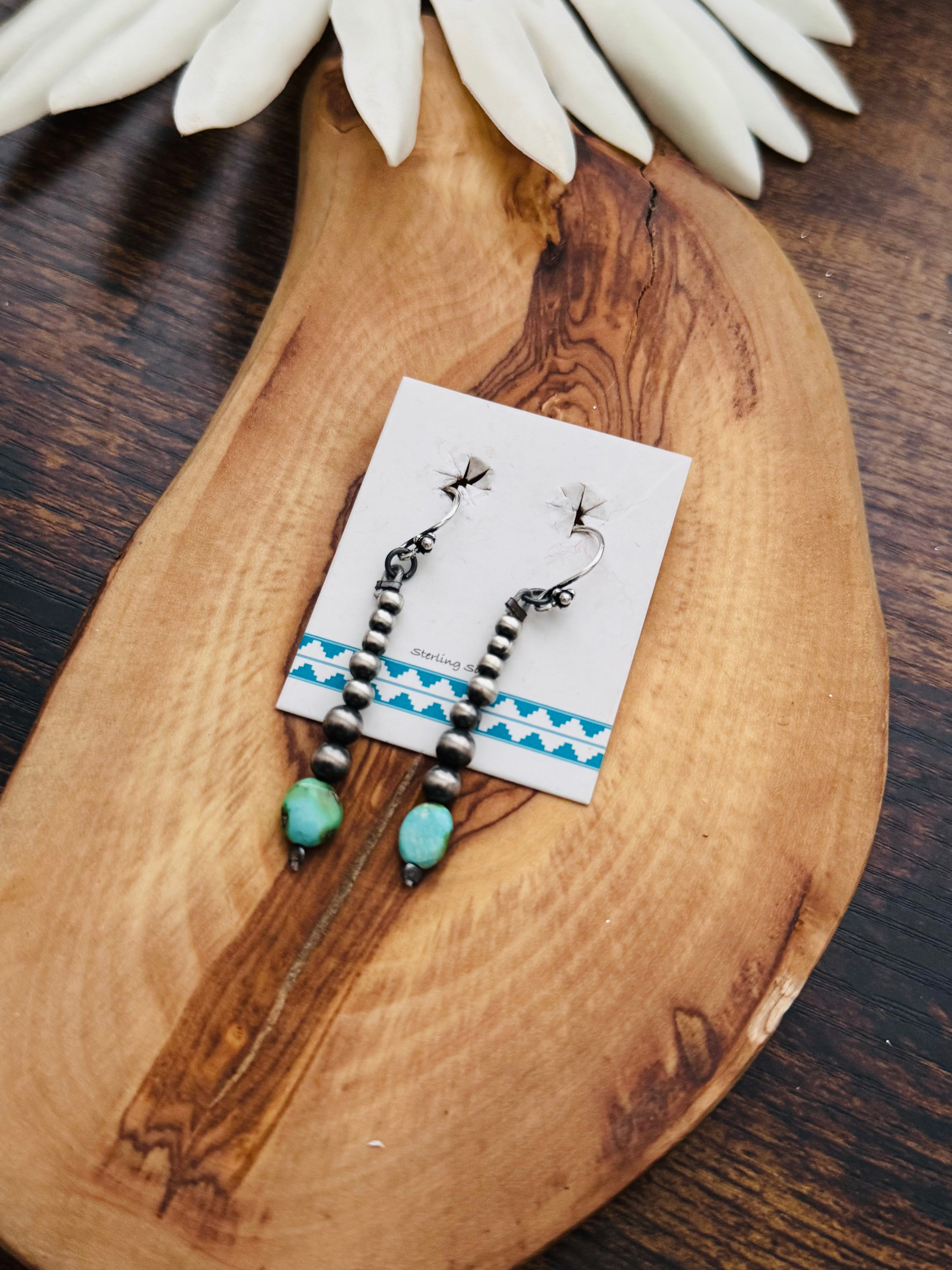 Southwest Handmade Sonoran Mountain Turquoise & Sterling Silver Pearl Dangle Earrings