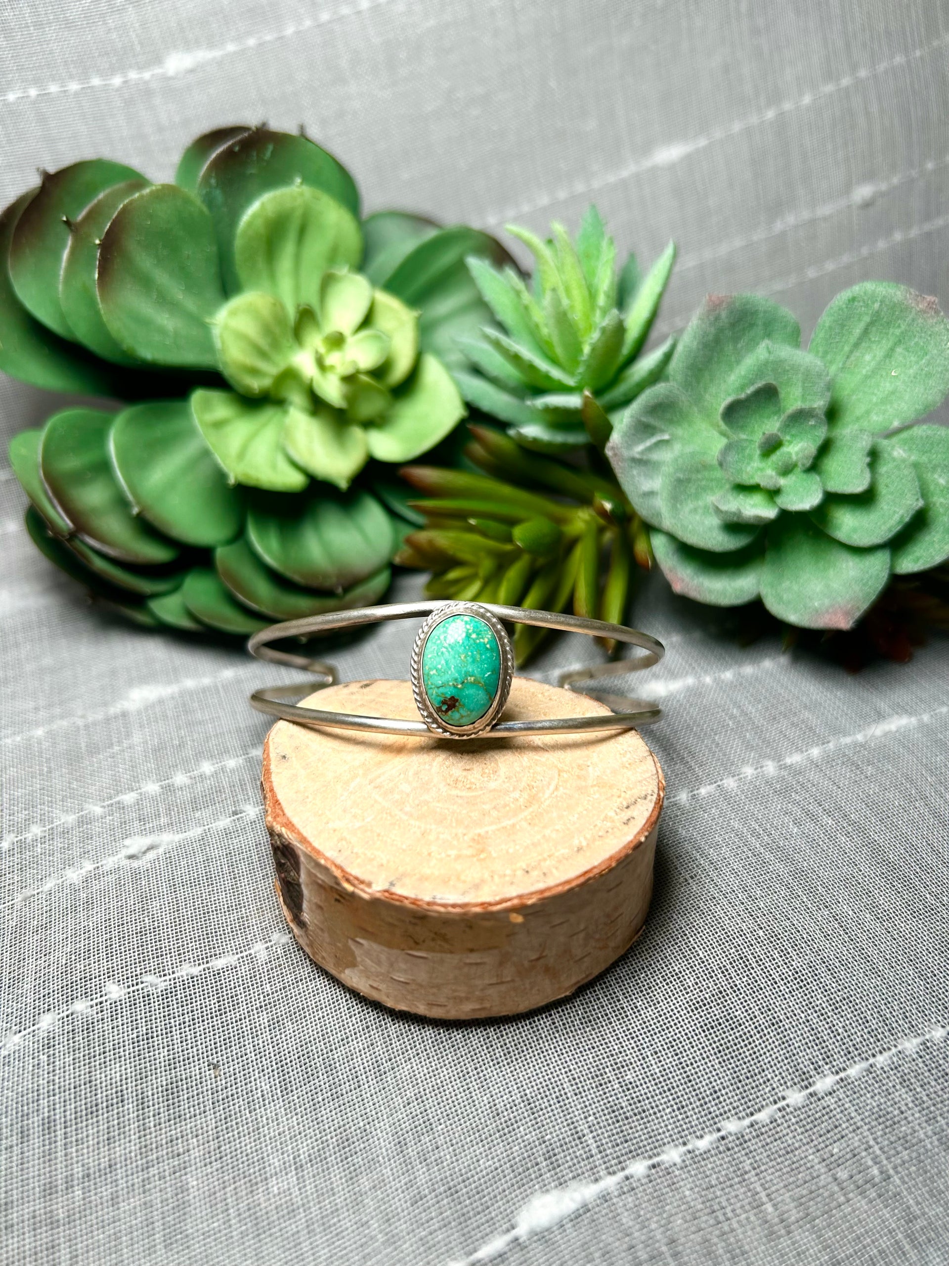 Navajo Made Emerald Valley Turquoise & Sterling Silver Cuff Bracelet