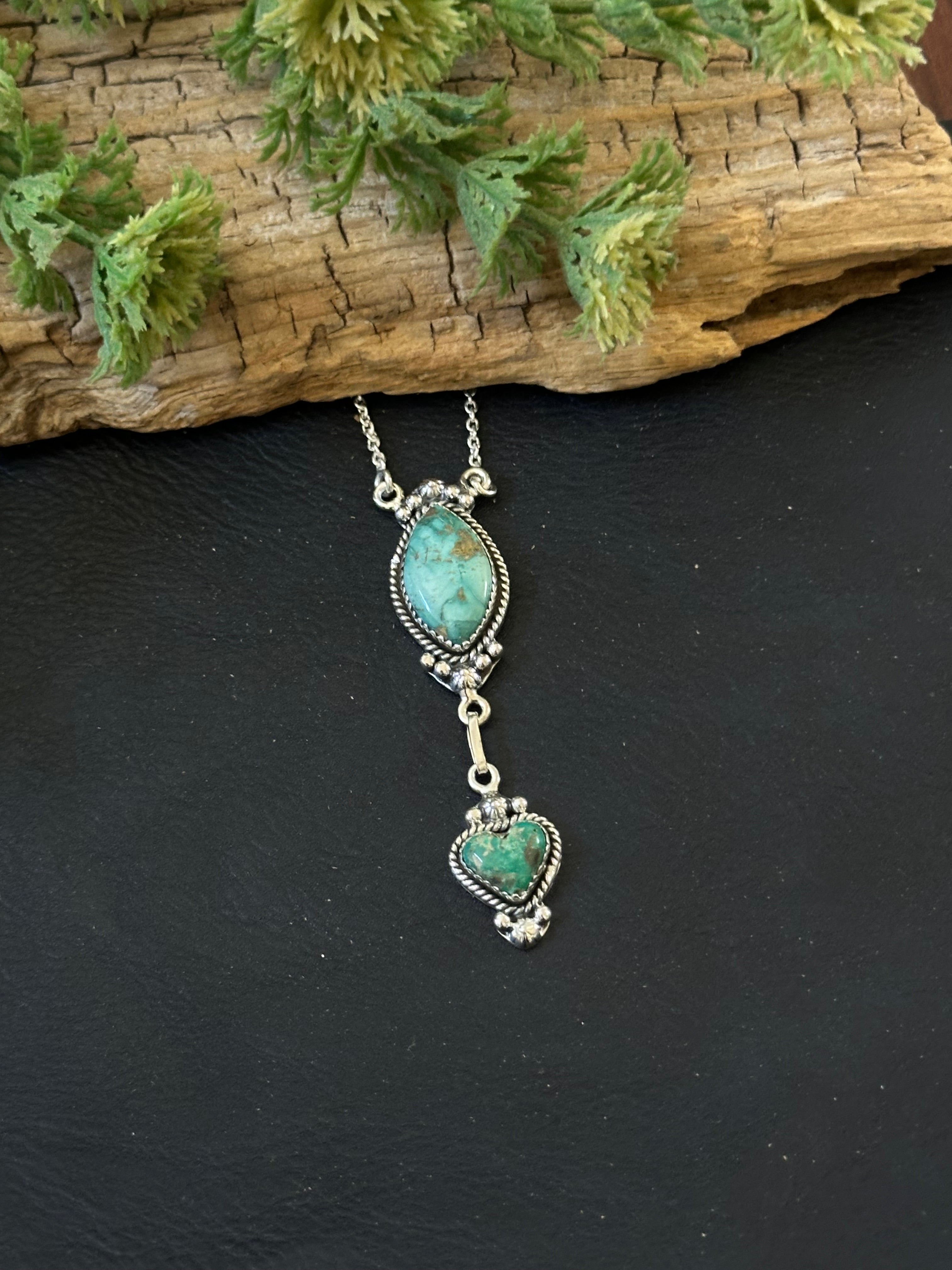 Southwest Handmade Emerald Valley Turquoise & Sterling Silver Necklace