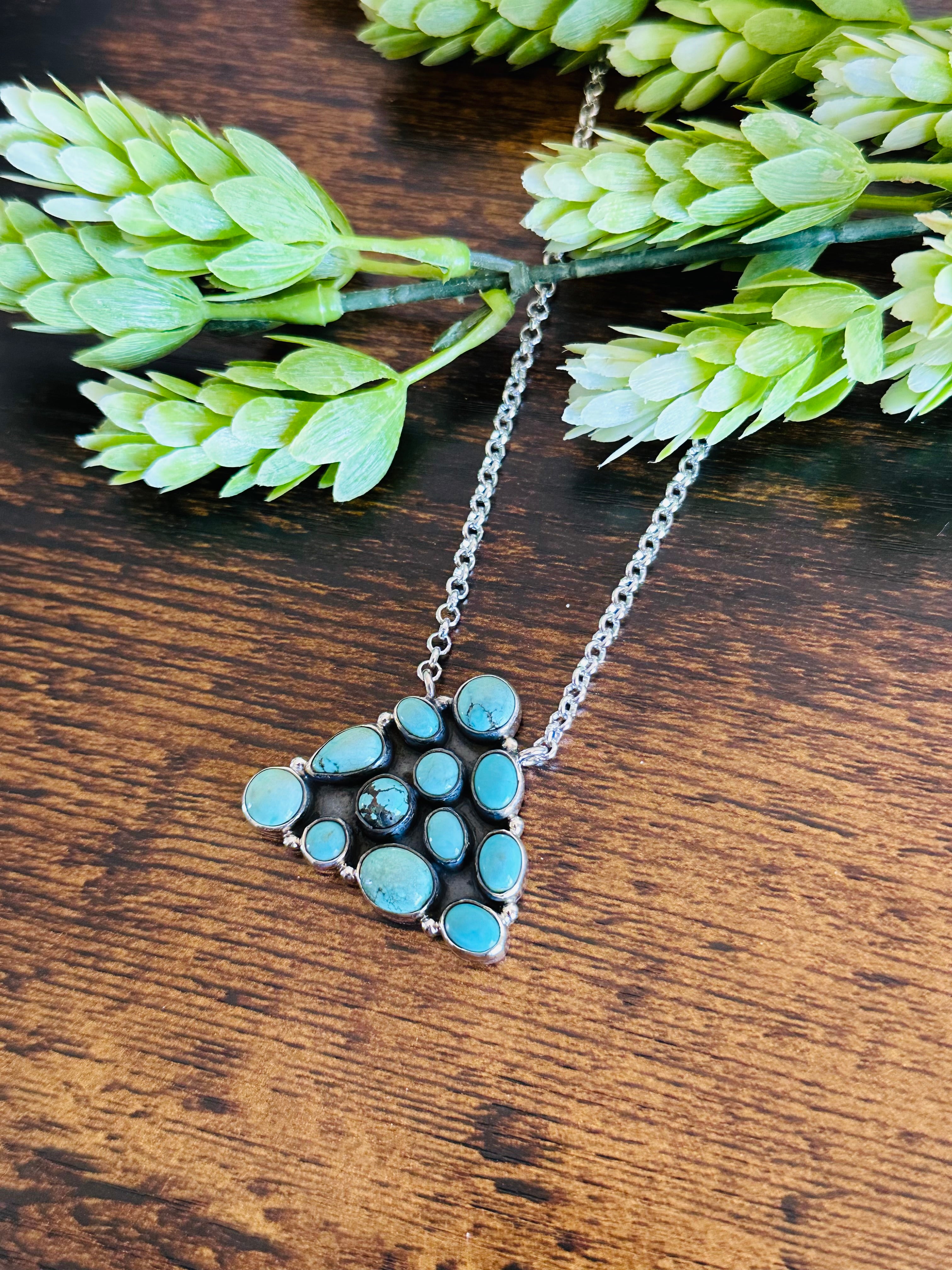 TTD “The Serenity” Kingman Turquoise & Sterling Silver Cluster Necklace