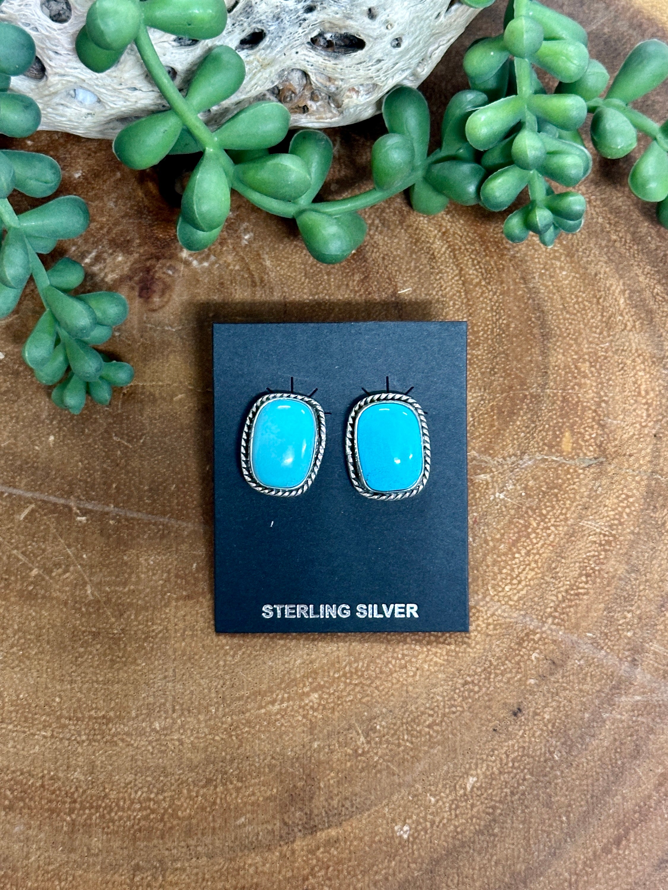 Southwest Handmade Kingman Turquoise & Sterling Silver Post Earrings