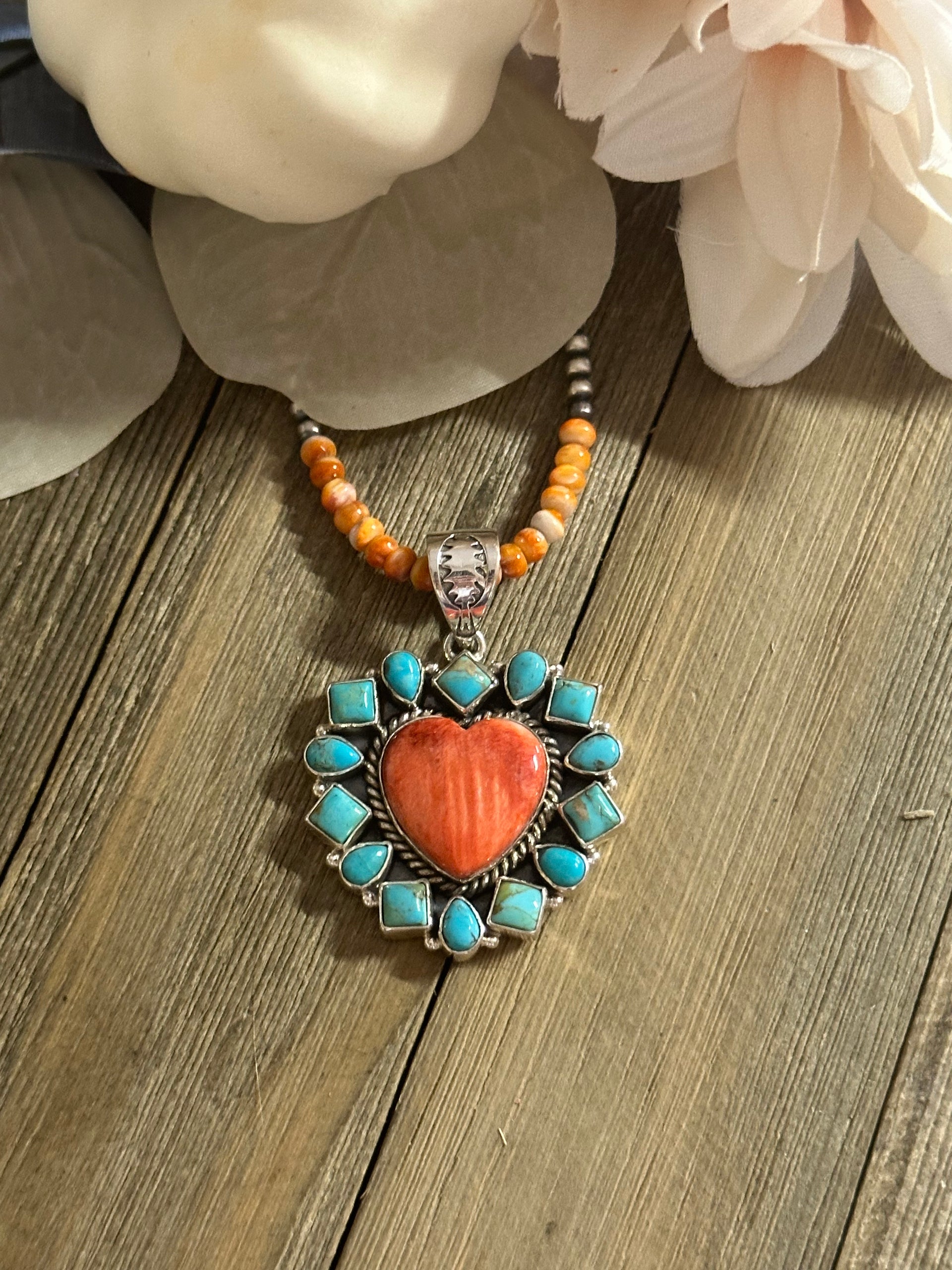 Southwest Handmade Multi Stone & Sterling Silver Heart Pendant