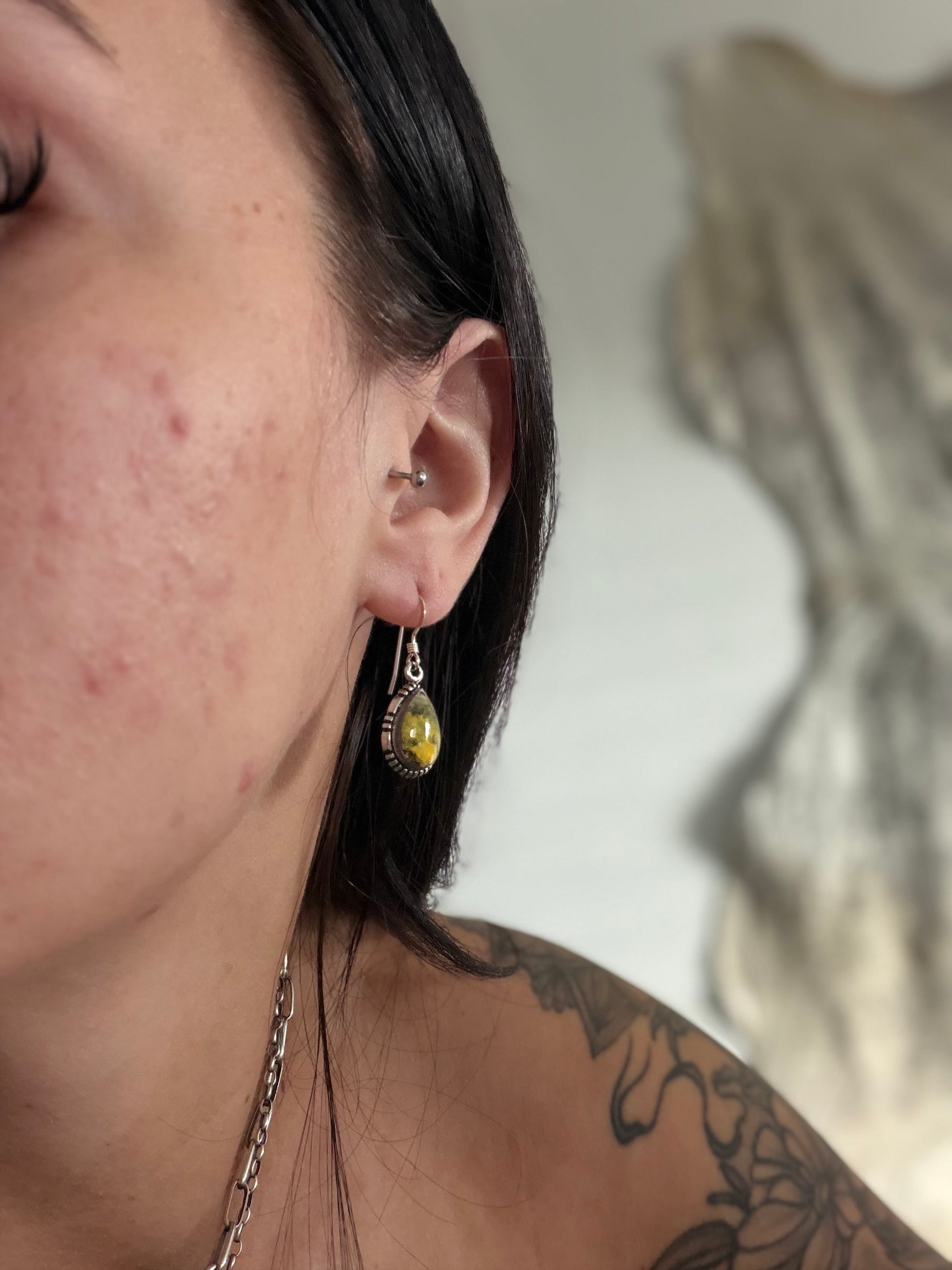 Navajo Made BB Agate & Sterling Silver Dangle Earrings