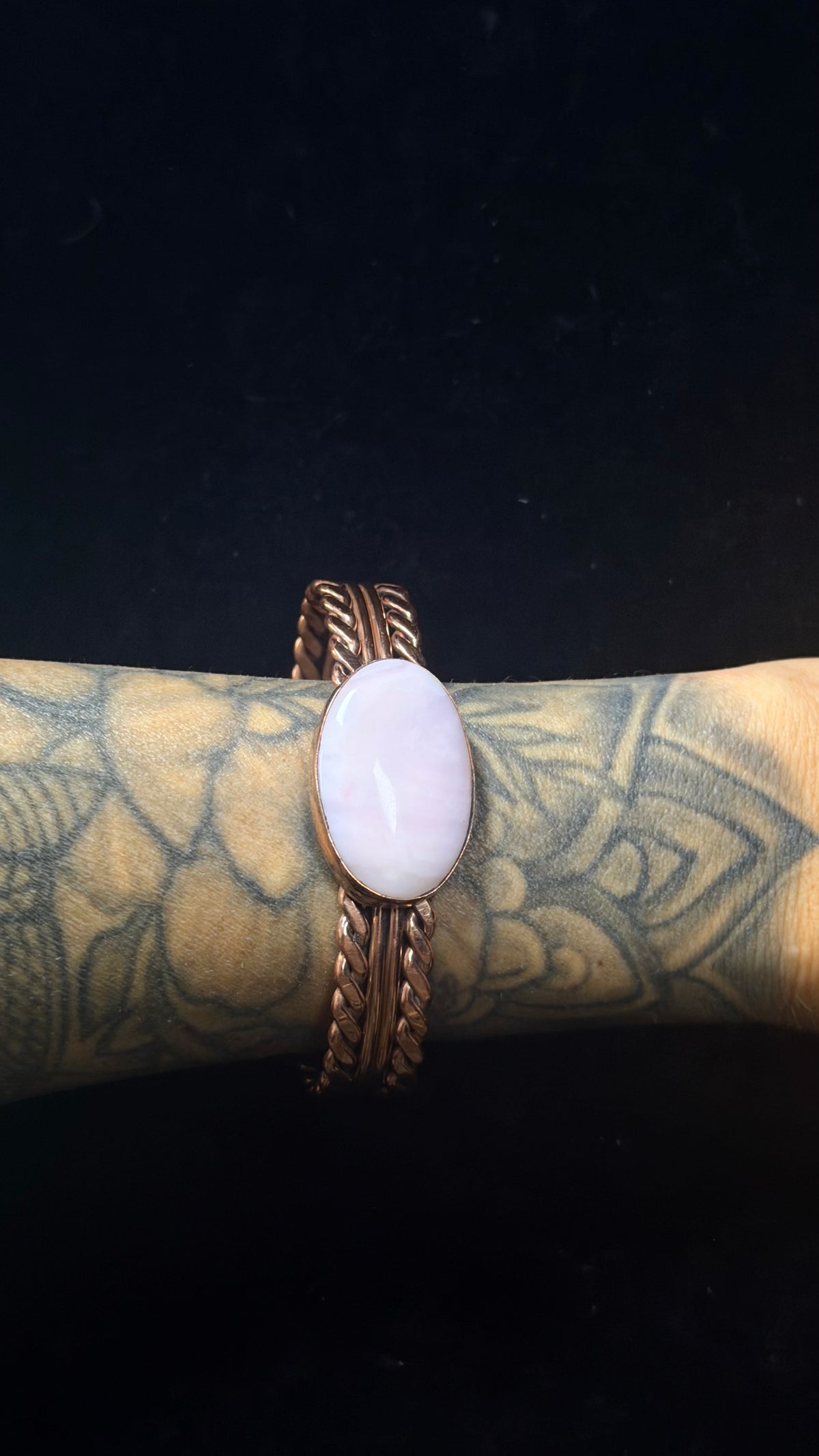 Navajo Made Pink Peruvian Opal & Copper Cuff Bracelet
