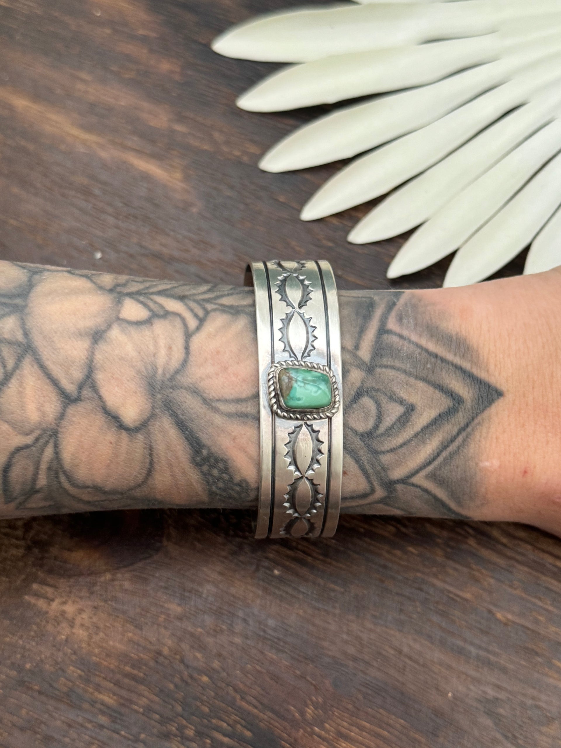 Navajo Handmade Kingman Turquoise & Sterling Silver Cuff Bracelet