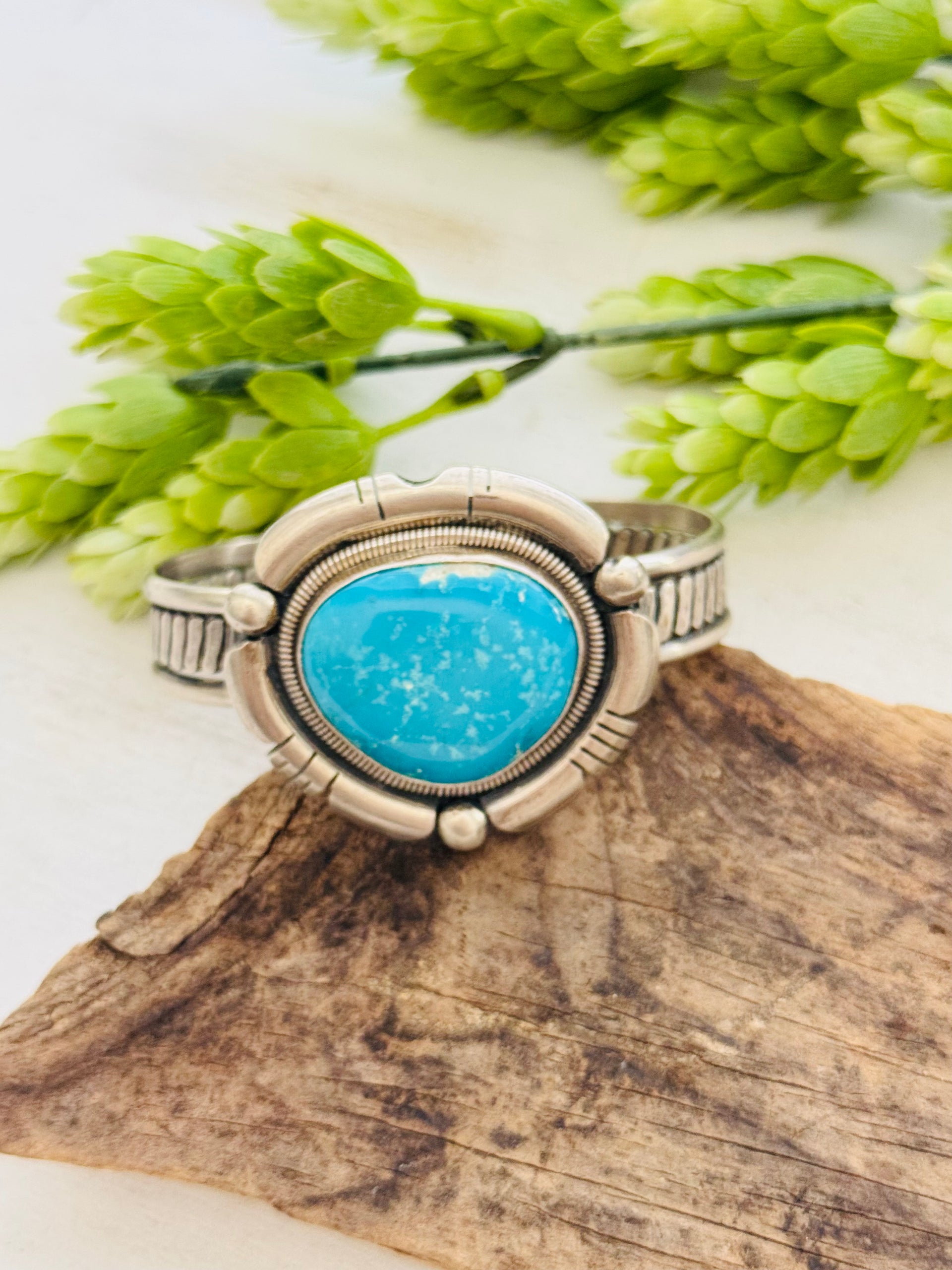 Wydell Billie Natural Turquoise Mountain & Sterling Silver Cuff Bracelet