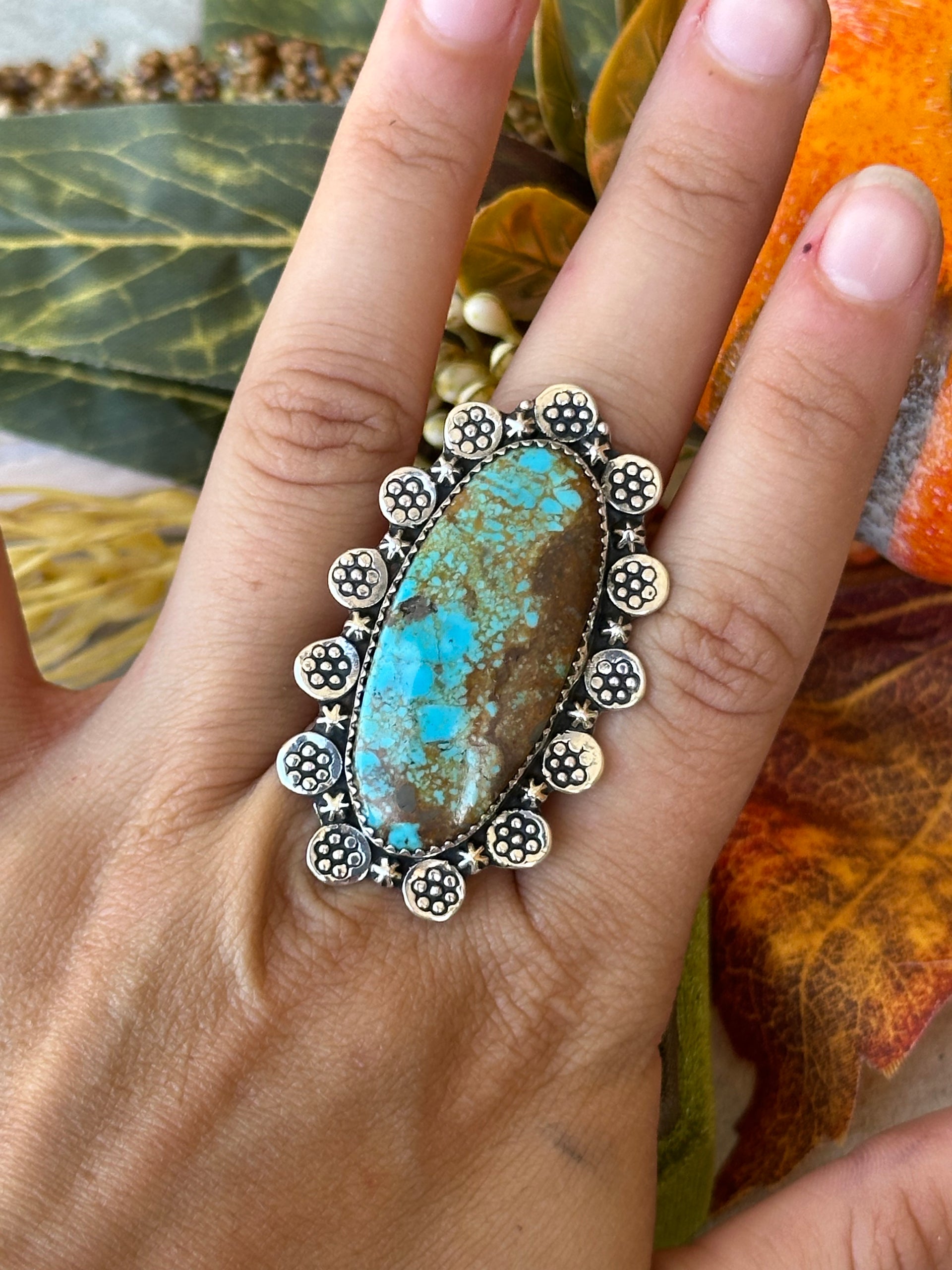 Southwest Handmade #8 Turquoise & Sterling Silver Adjustable Ring