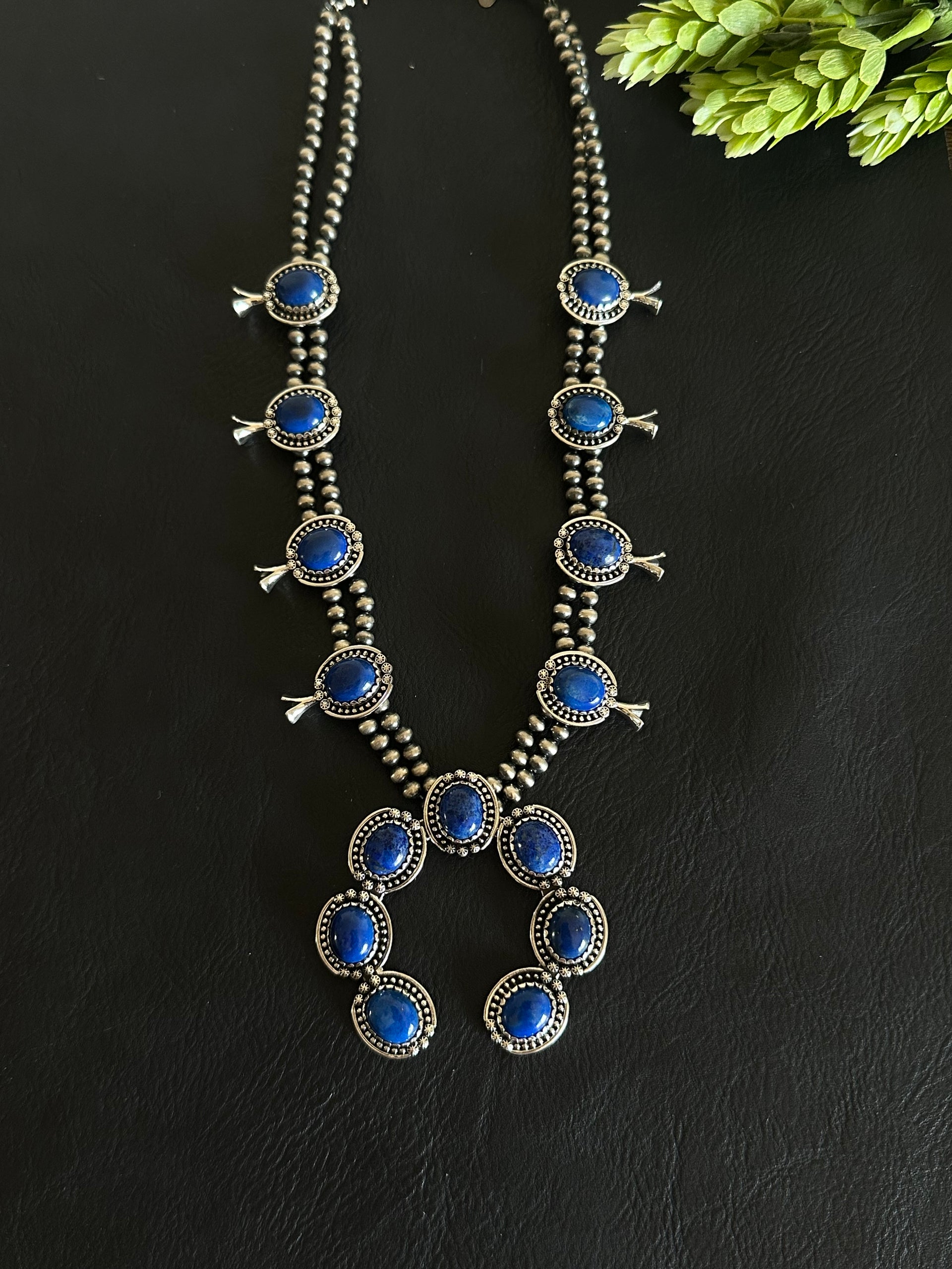 Southwest Handmade Lapis & Sterling Silver Squash Blossom