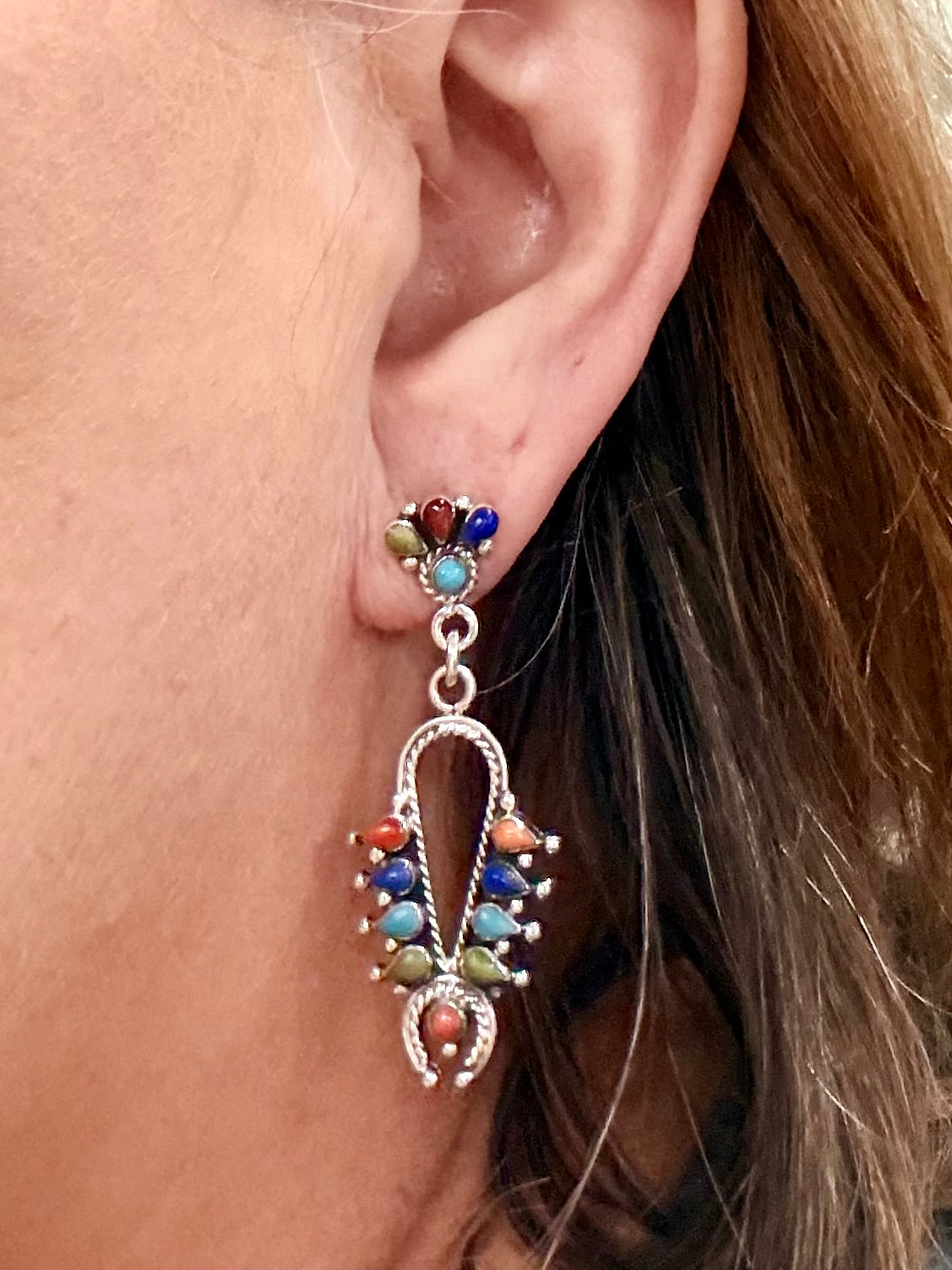 Southwest Handmade Multistone & Sterling Silver Earrings