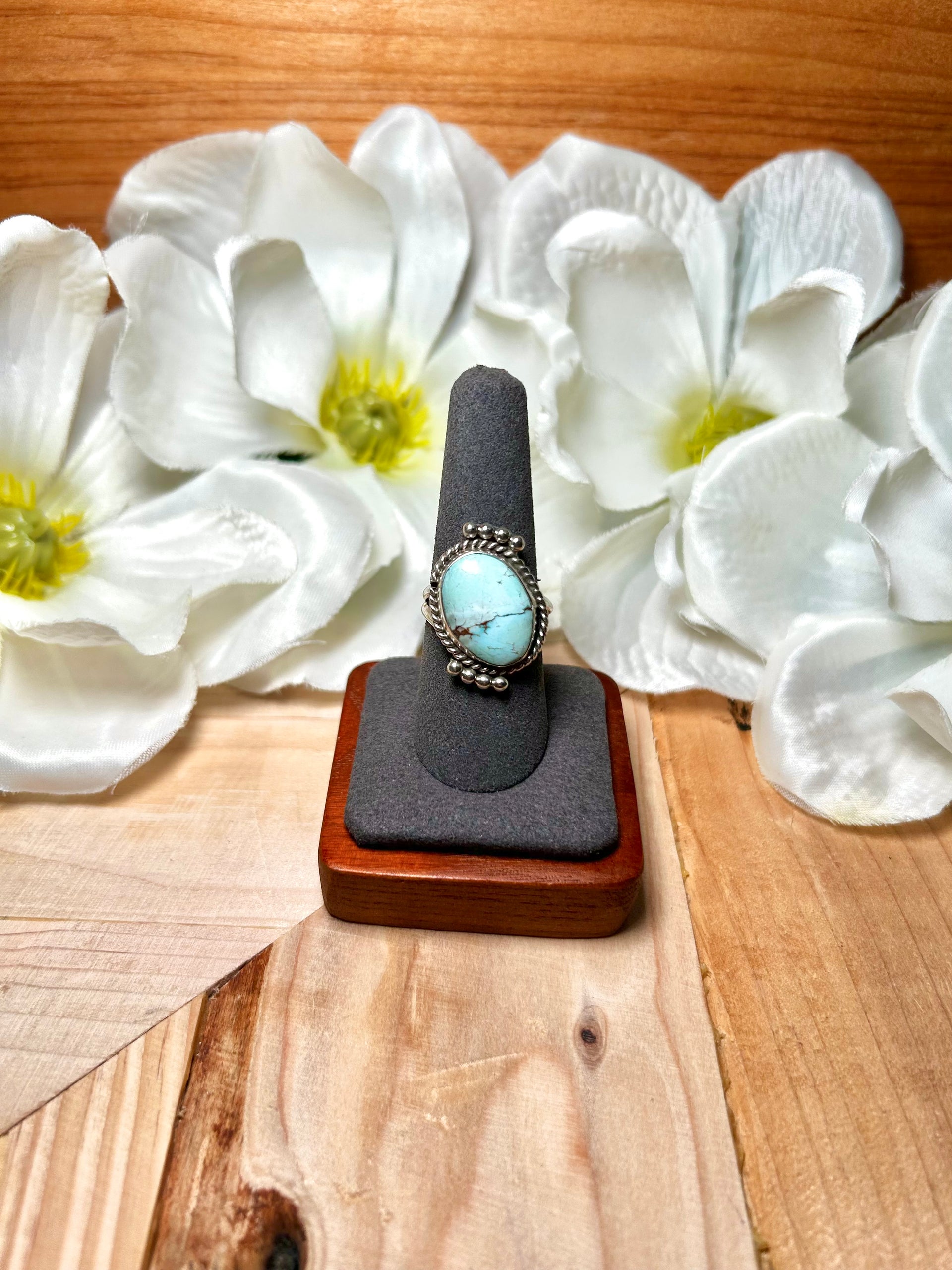 Navajo Made Golden Hill Turquoise & Sterling Silver Ring Size 9.25