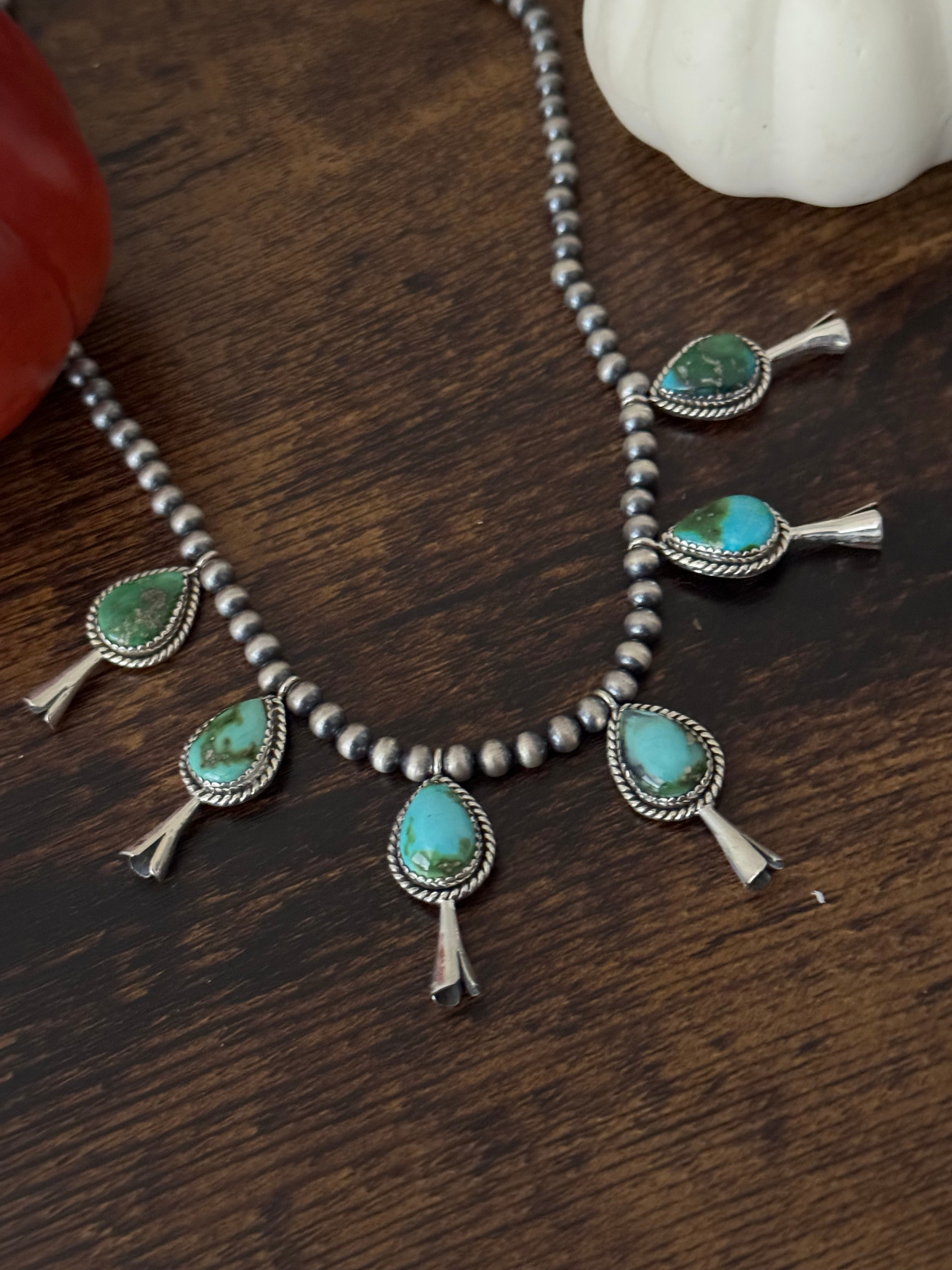 Southwest Handmade Sonoran Mountain Turquoise & Sterling Silver Blossom Necklace