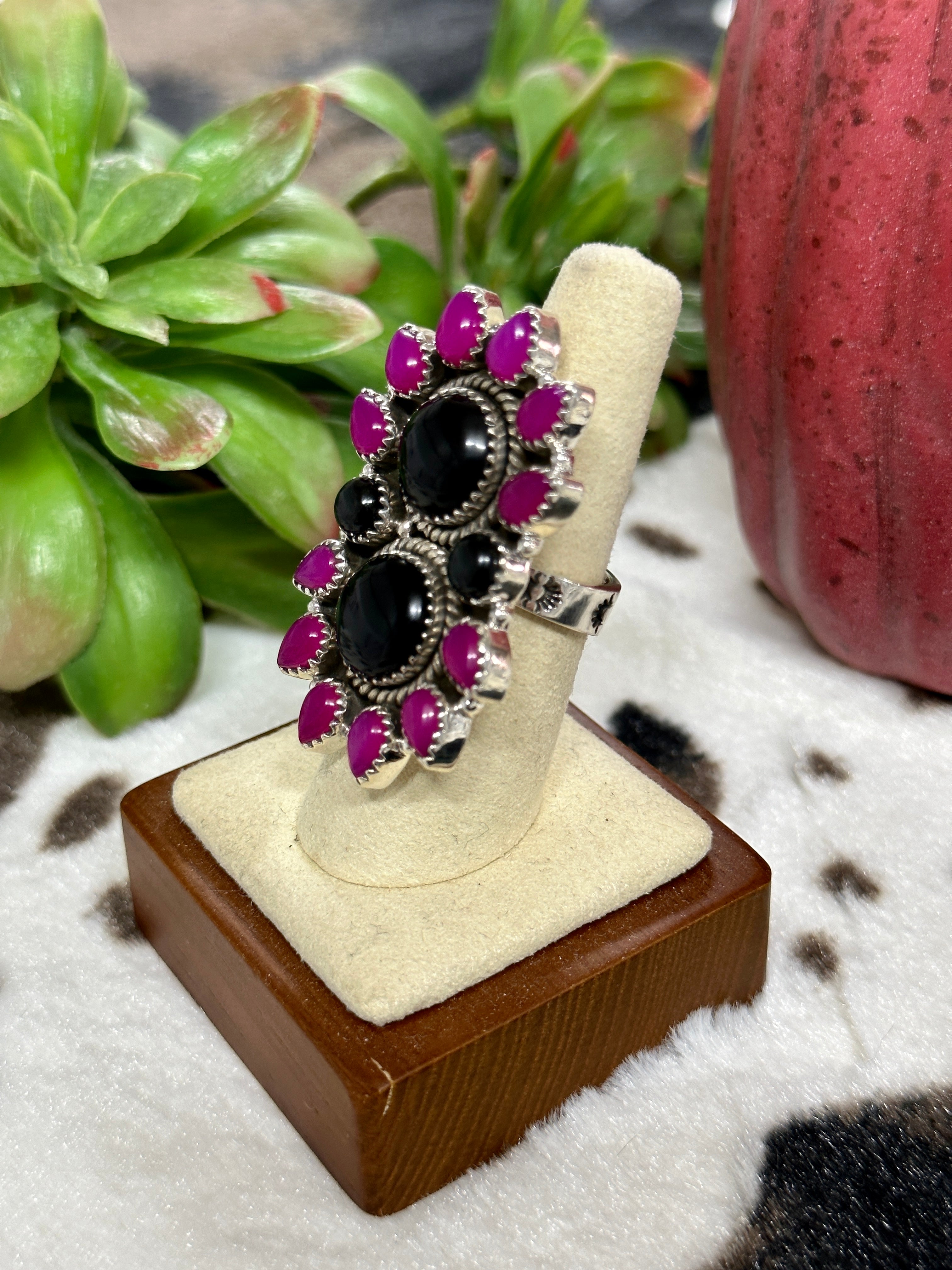 Southwest Handmade Multi Stone & Sterling Silver Cluster Adjustable Ring