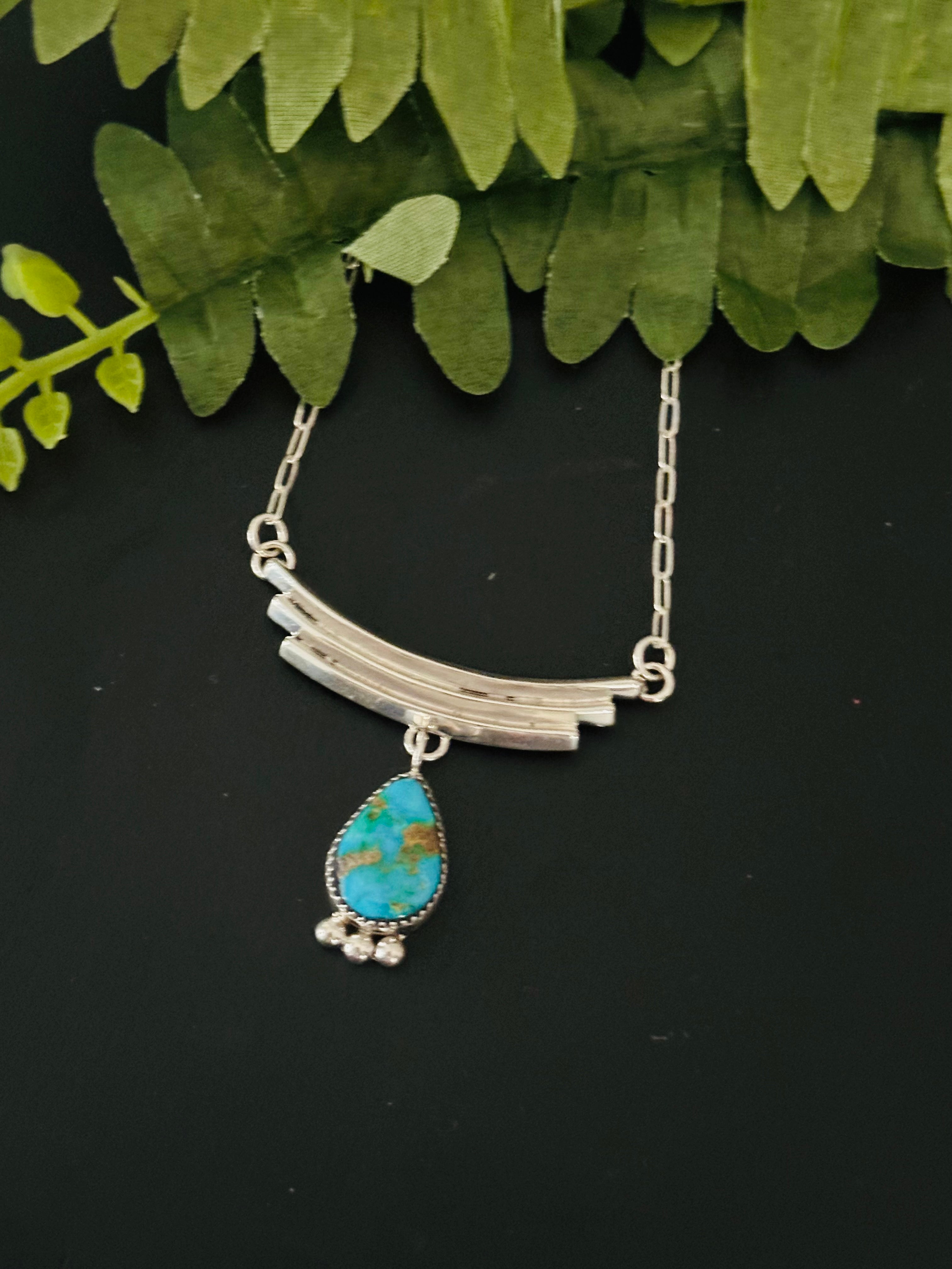 Navajo Made Sonoran Mountain Turquoise & Sterling Silver Necklack