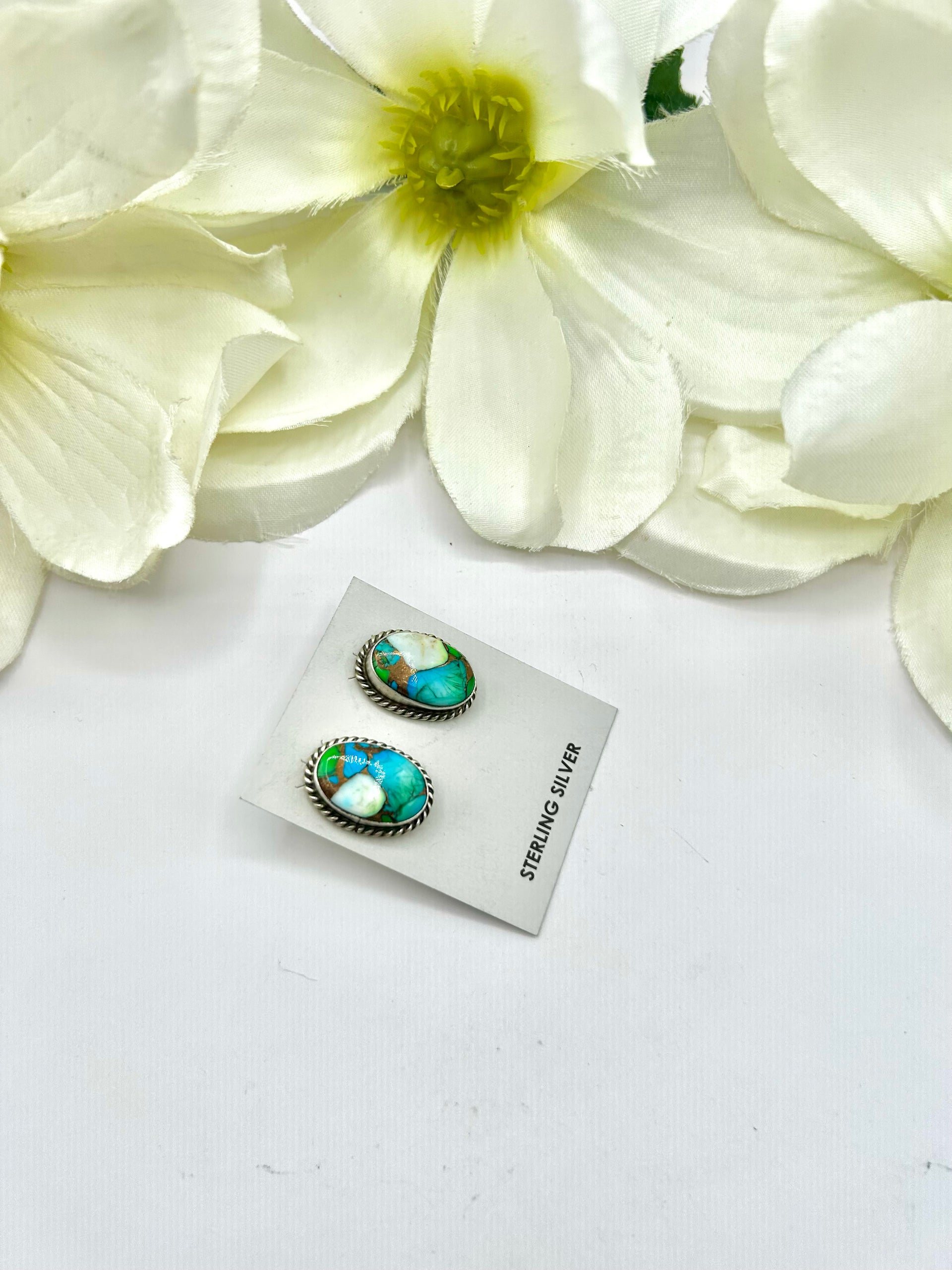Chassity Belone Peacock Dahlia & Sterling Silver Post  Earrings