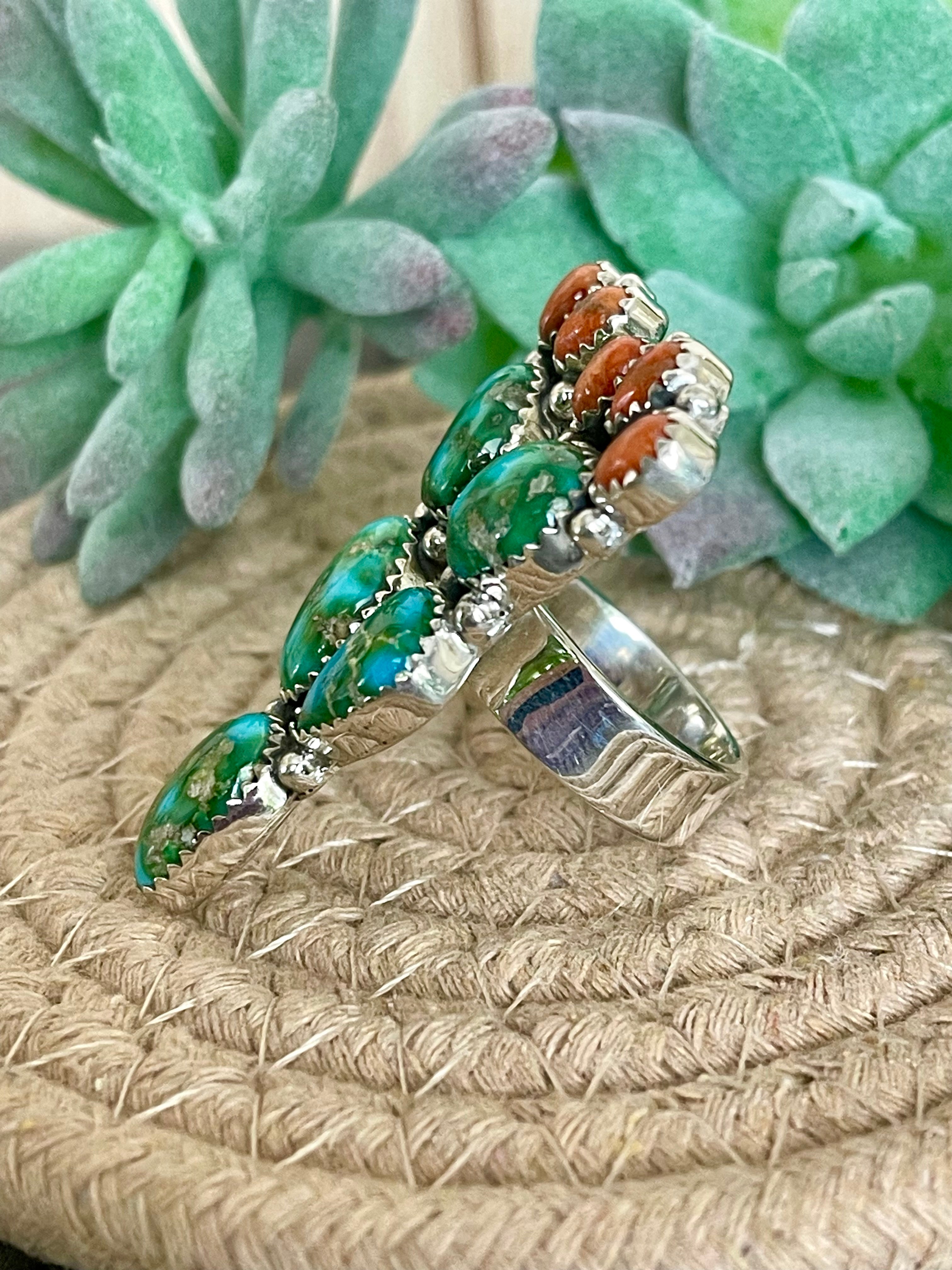 Southwest Handmade Multi Stone & Sterling Silver Adjustable Ring