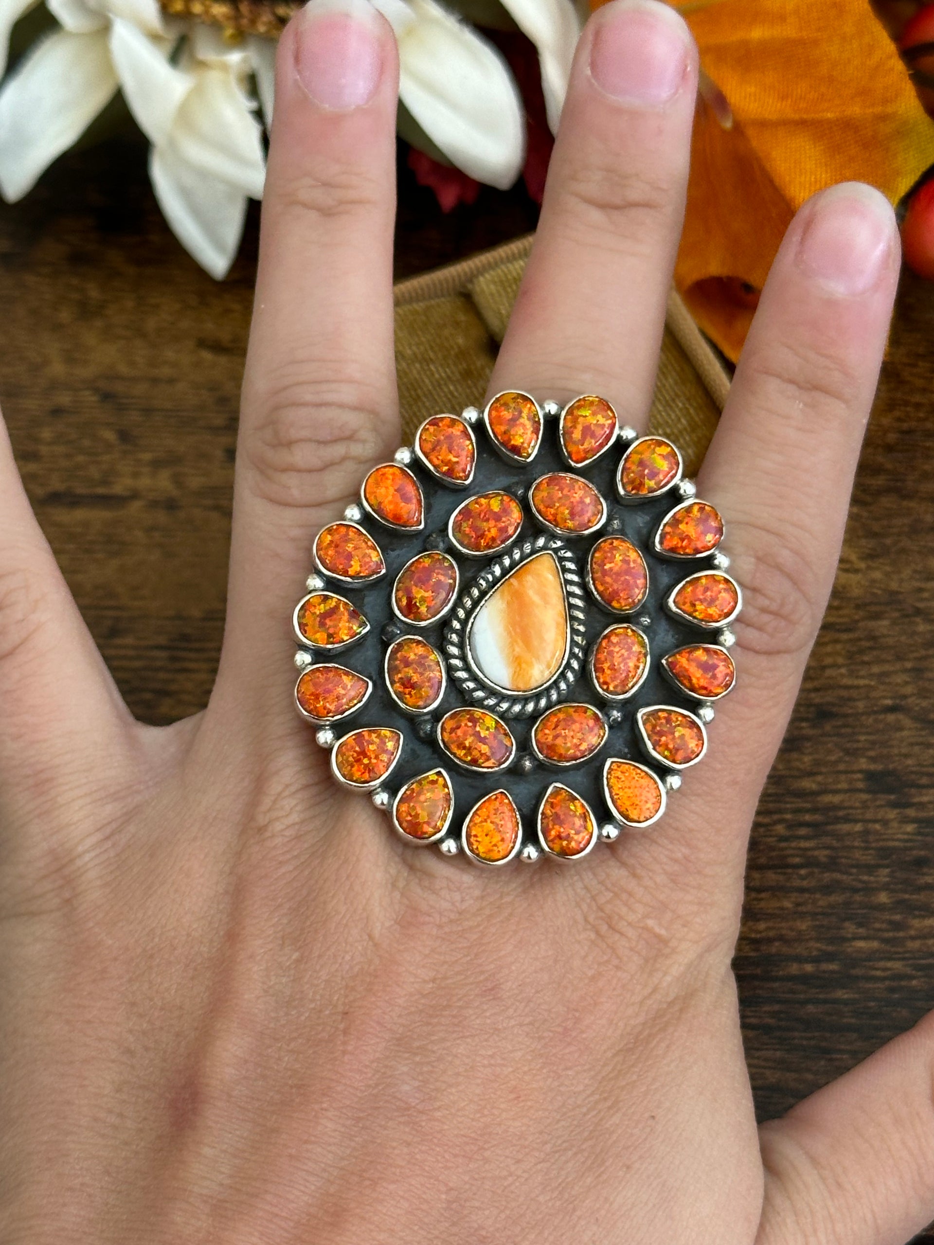 Southwest Handmade Multi Stone & Sterling Silver Adjustable Ring