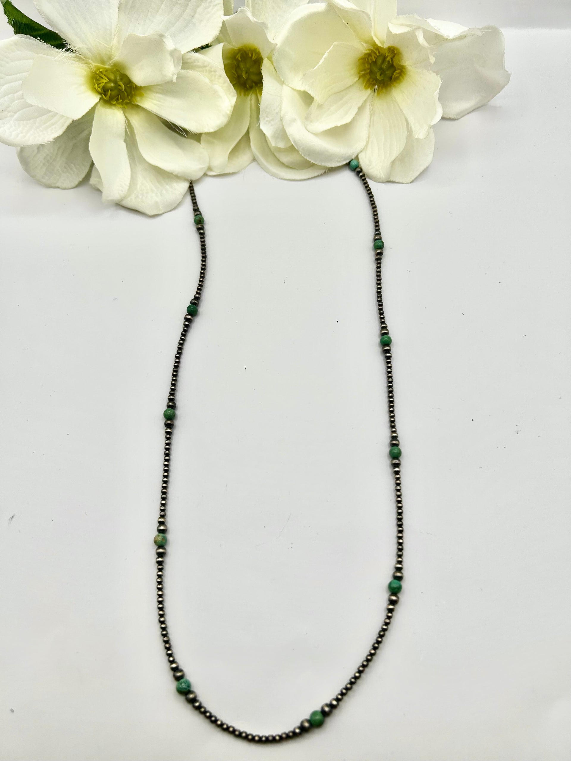 Navajo Made Strung Kingman Turquoise & Sterling Silver Necklace
