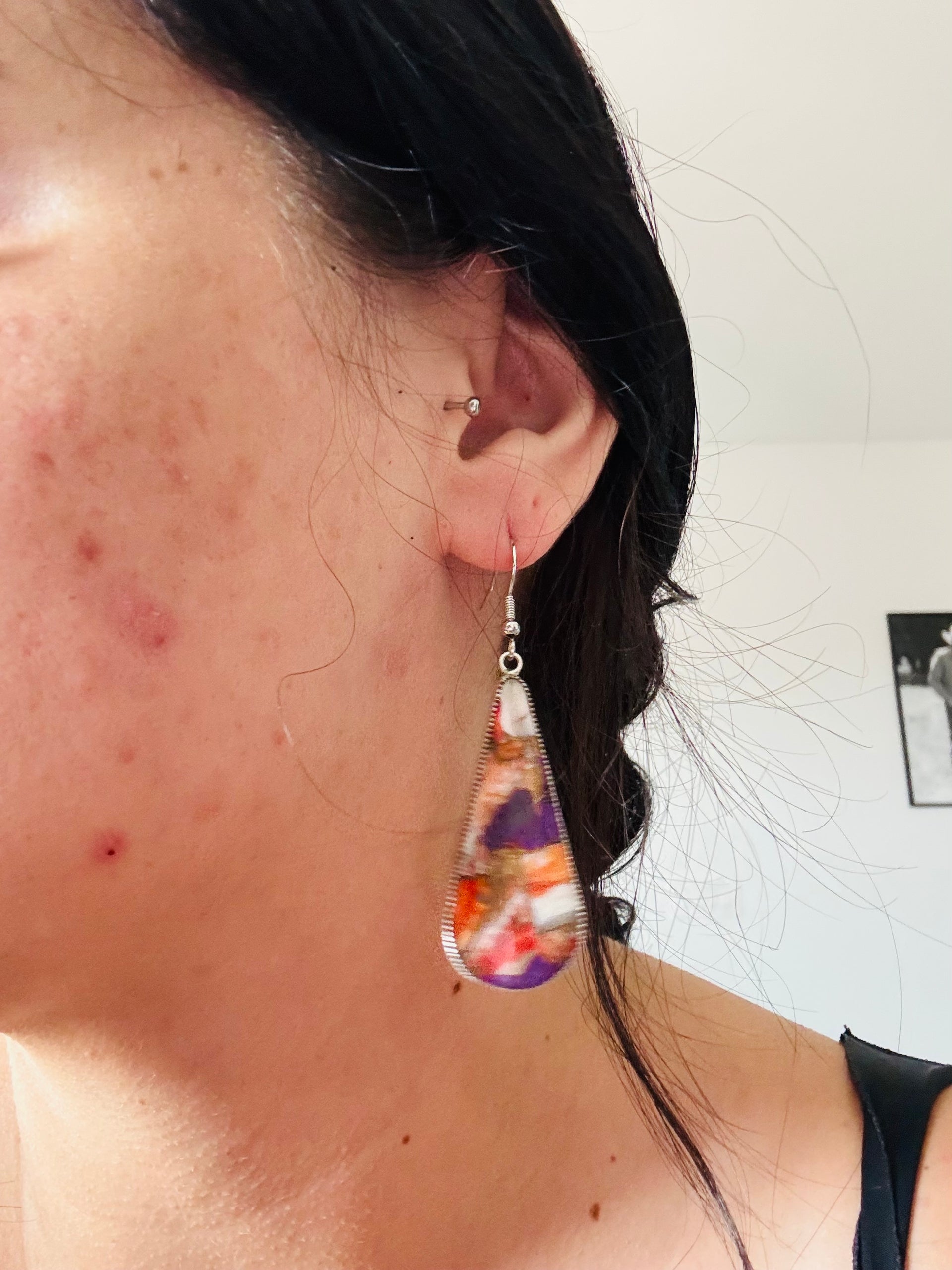 Navajo Made Purple Mohave Turquoise & Sterling Silver Dangle Earrings