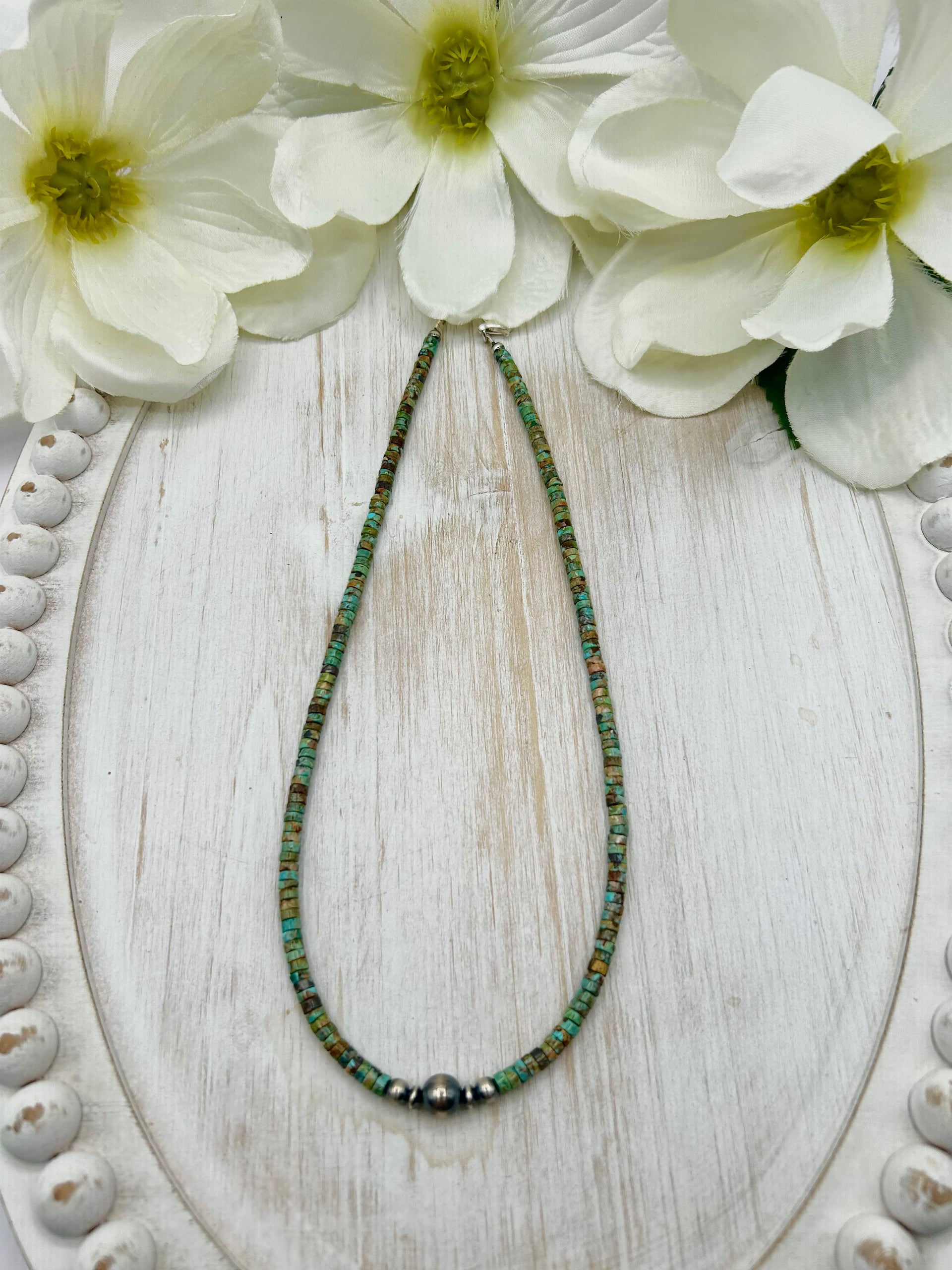 Navajo Made Strung Heshi Turquoise & Sterling Silved Necklace