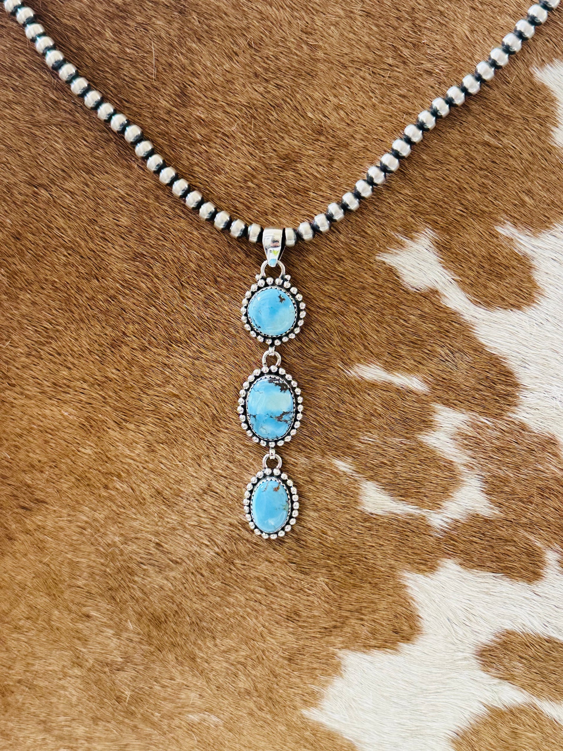 Southwest Handmade Golden Hills Turquoise & Sterling Silver Cluster Pendant