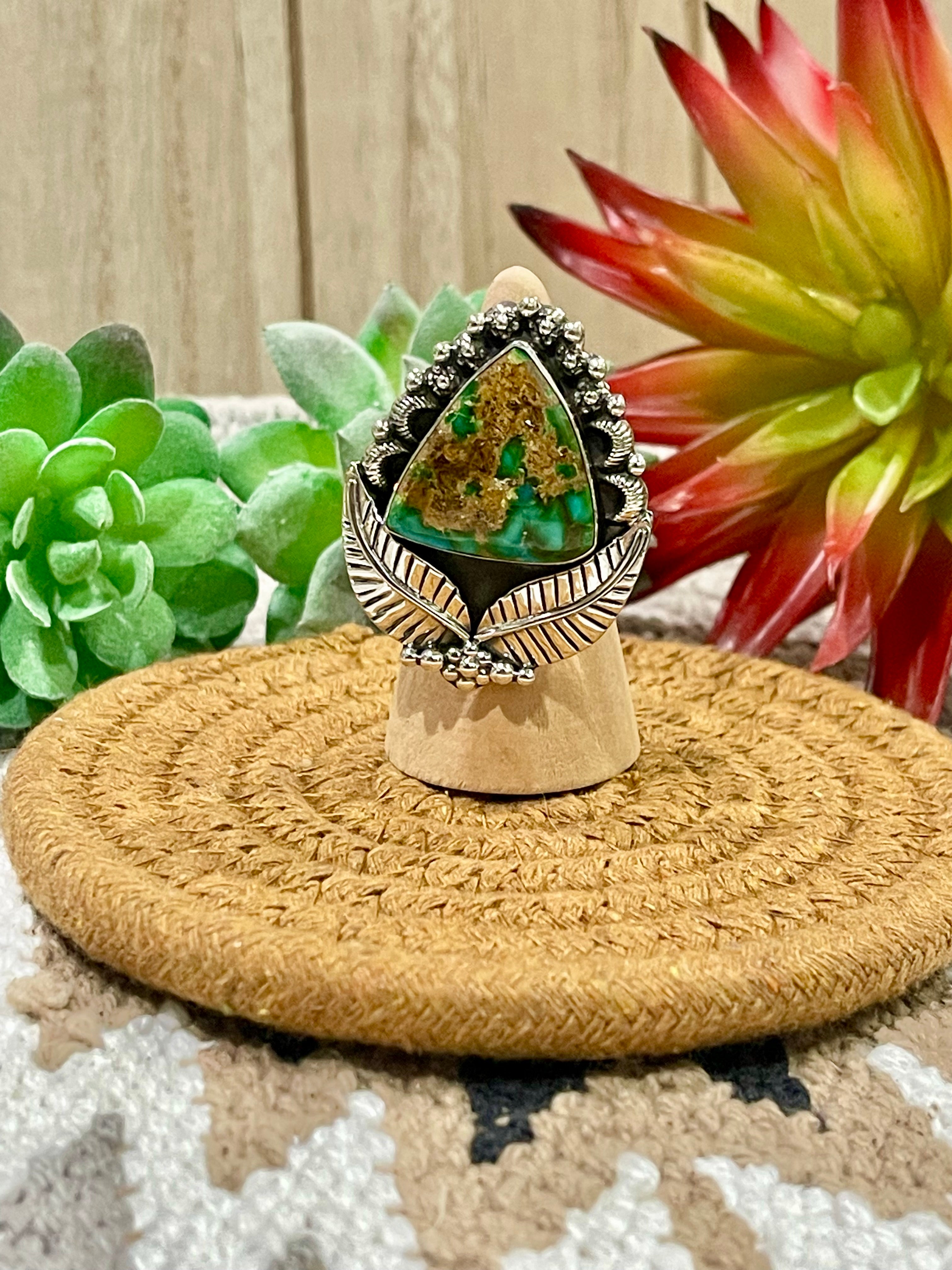 Southwest Handmade Sonoran Mountain Turquoise & Sterling Silver Adjustable Ring