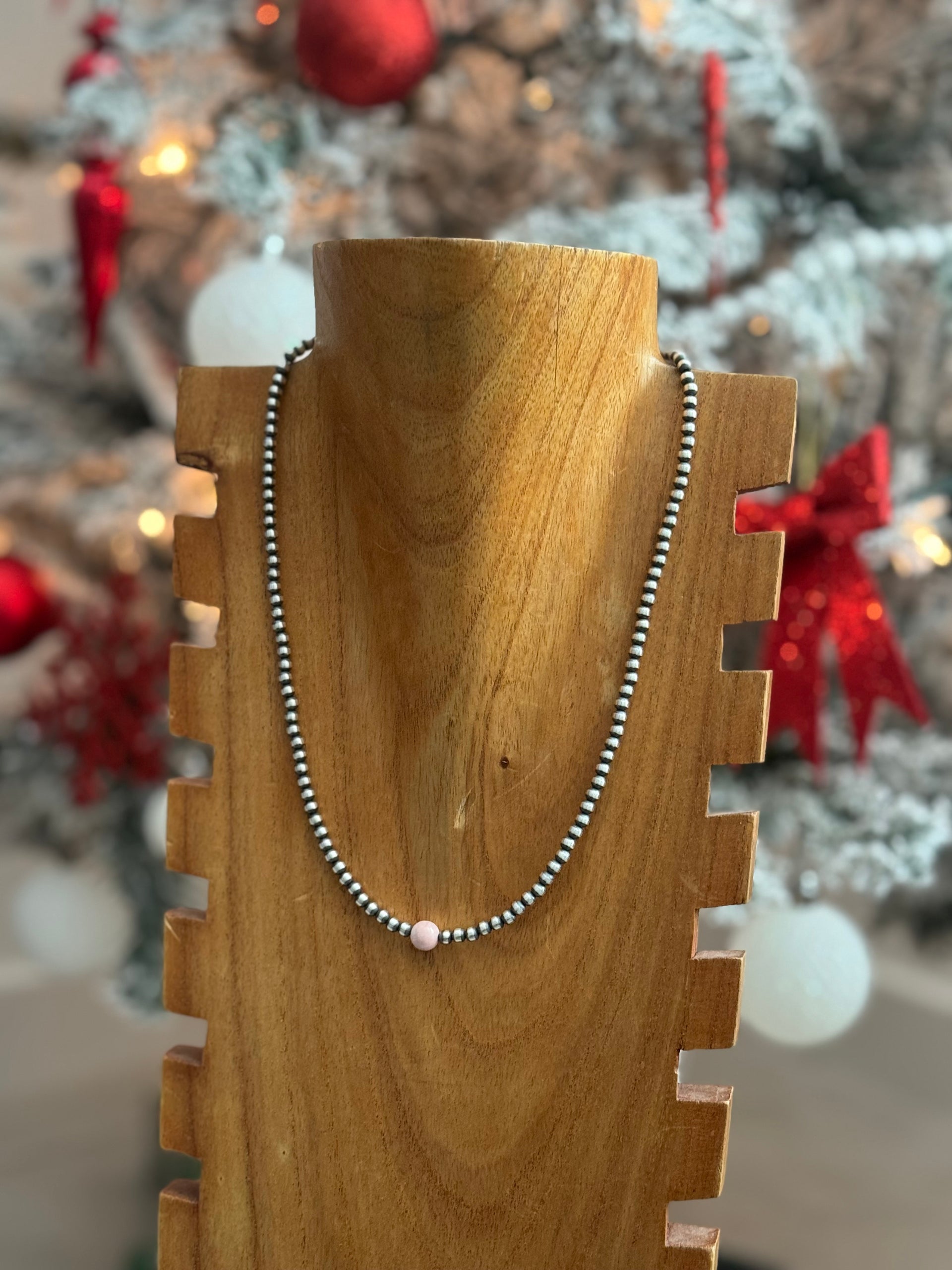 Navajo Strung Pink Conch & Sterling Silver Pearl Necklace