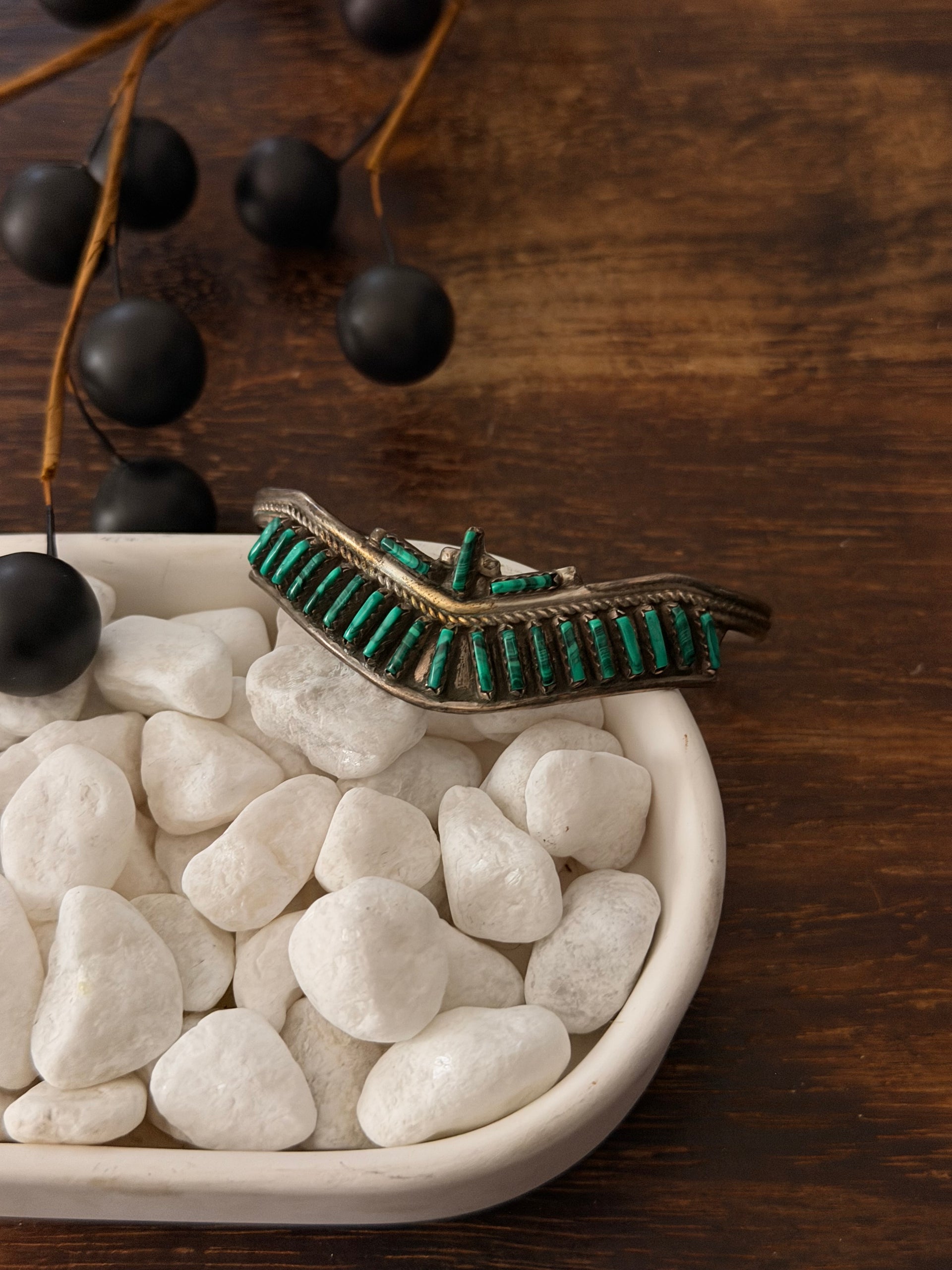Zuni Made Malachite & Sterling Silver Cuff Bracelet