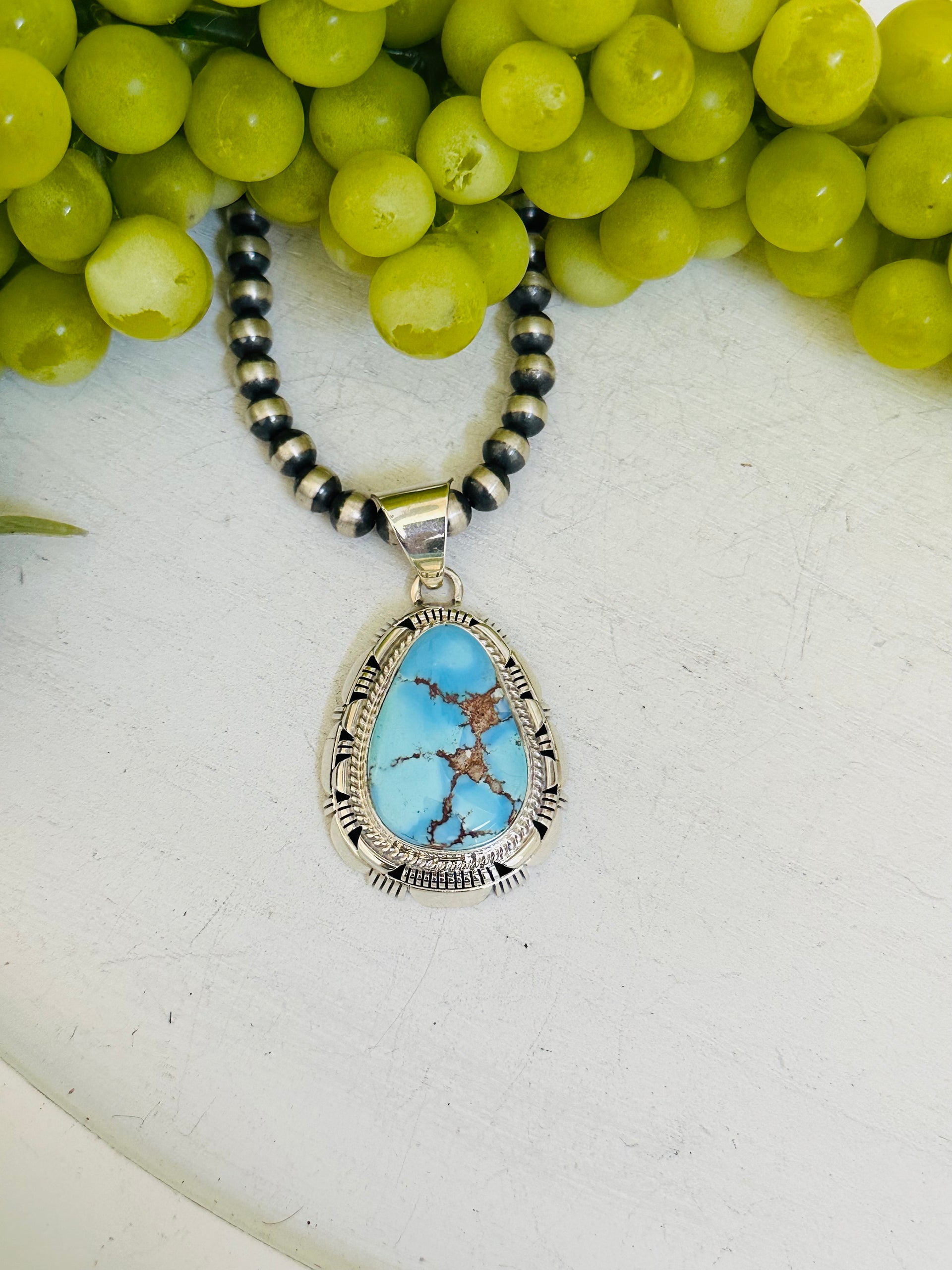 Larry Moses Yazzie Golden Hills Turquoise & Sterling Silver Pendant