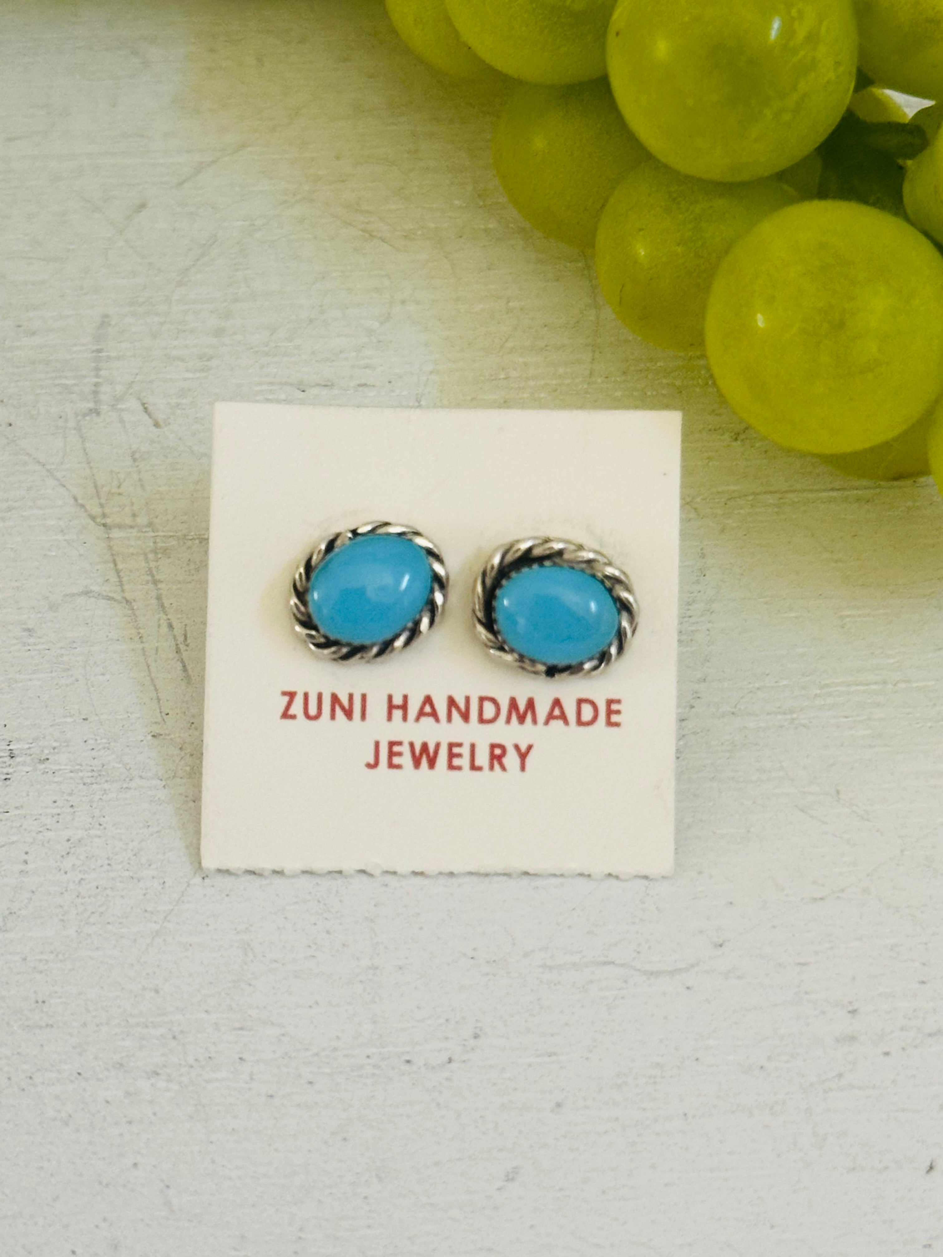 Zuni Made Turquoise & Sterling Silver Post Earrings