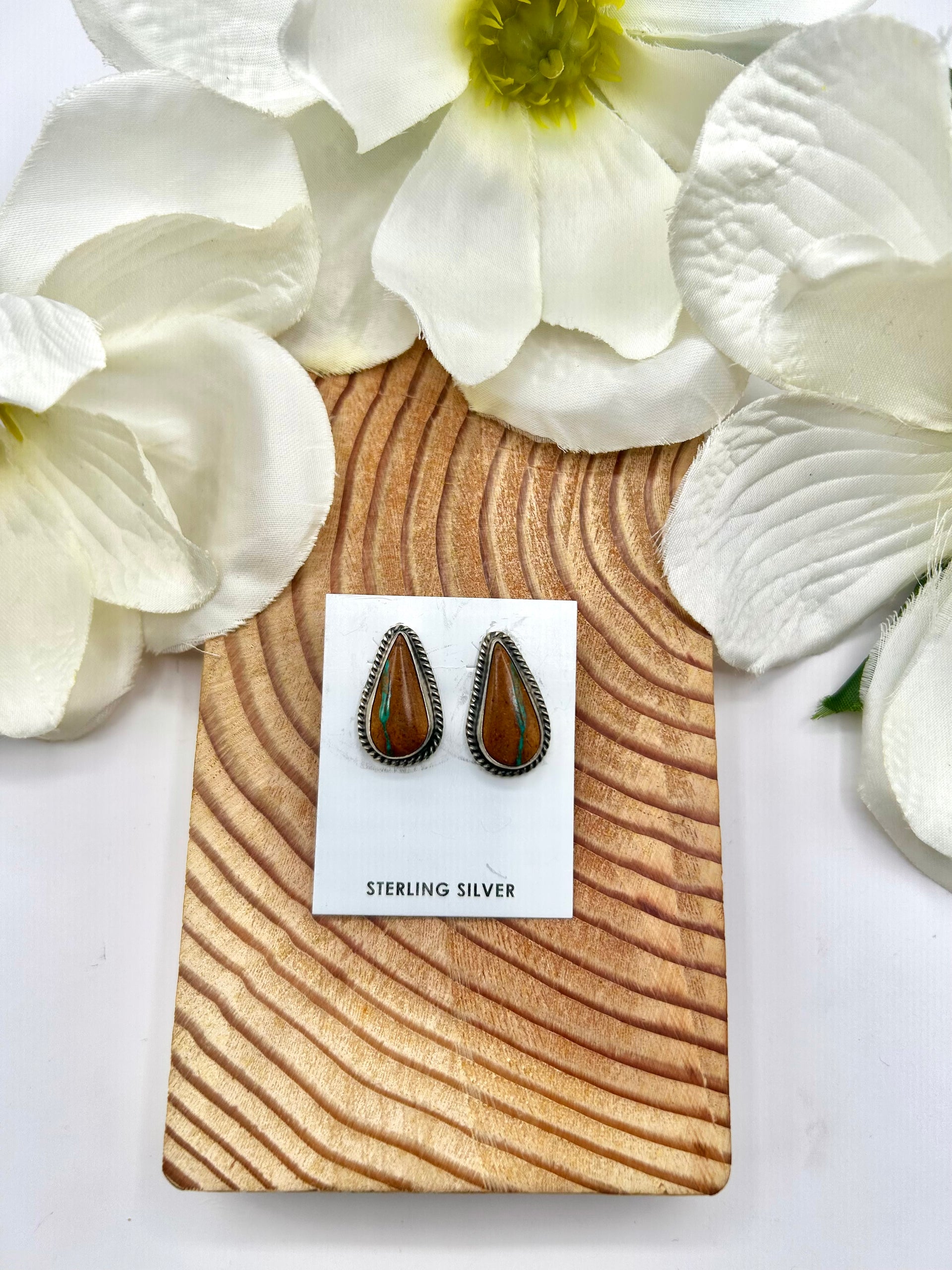 Navajo Made Boulder Turquoise & Sterling Silver Post  Earrings