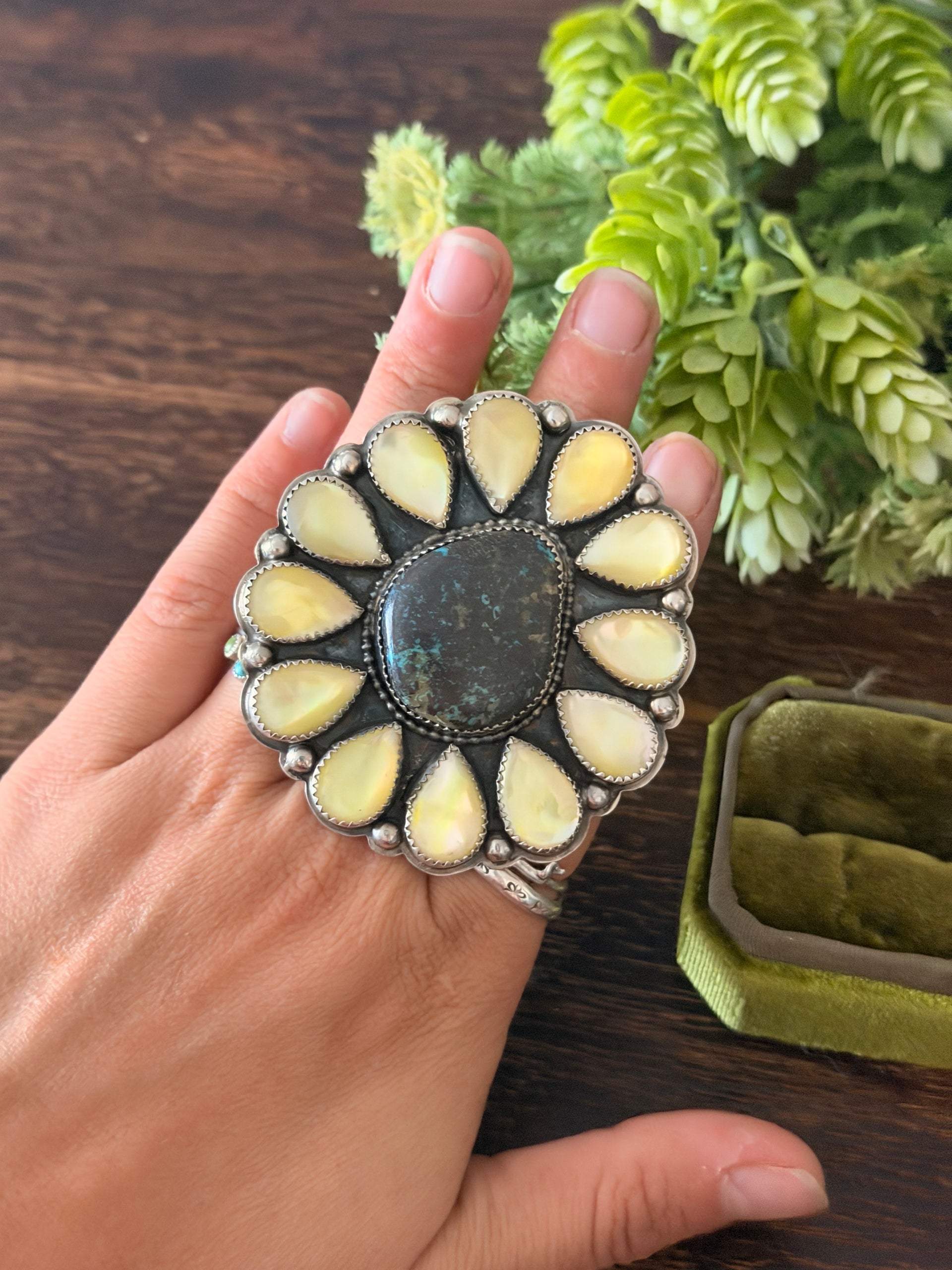 Navajo Made Multi Stone & Sterling Silver Cluster Adjustable Ring
