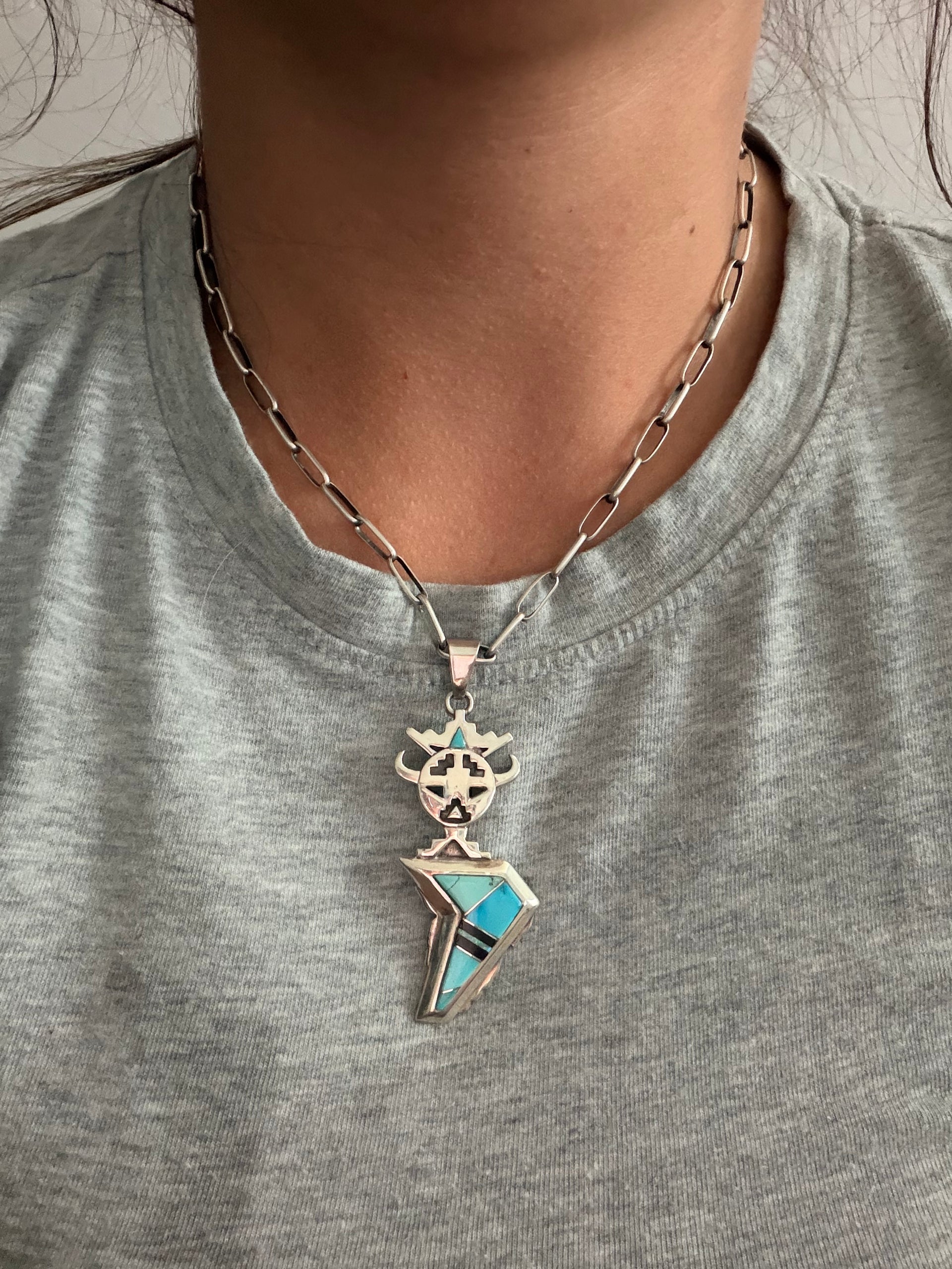 Calvin Begay Multi Stone & Sterling Silver Inlay Pendant
