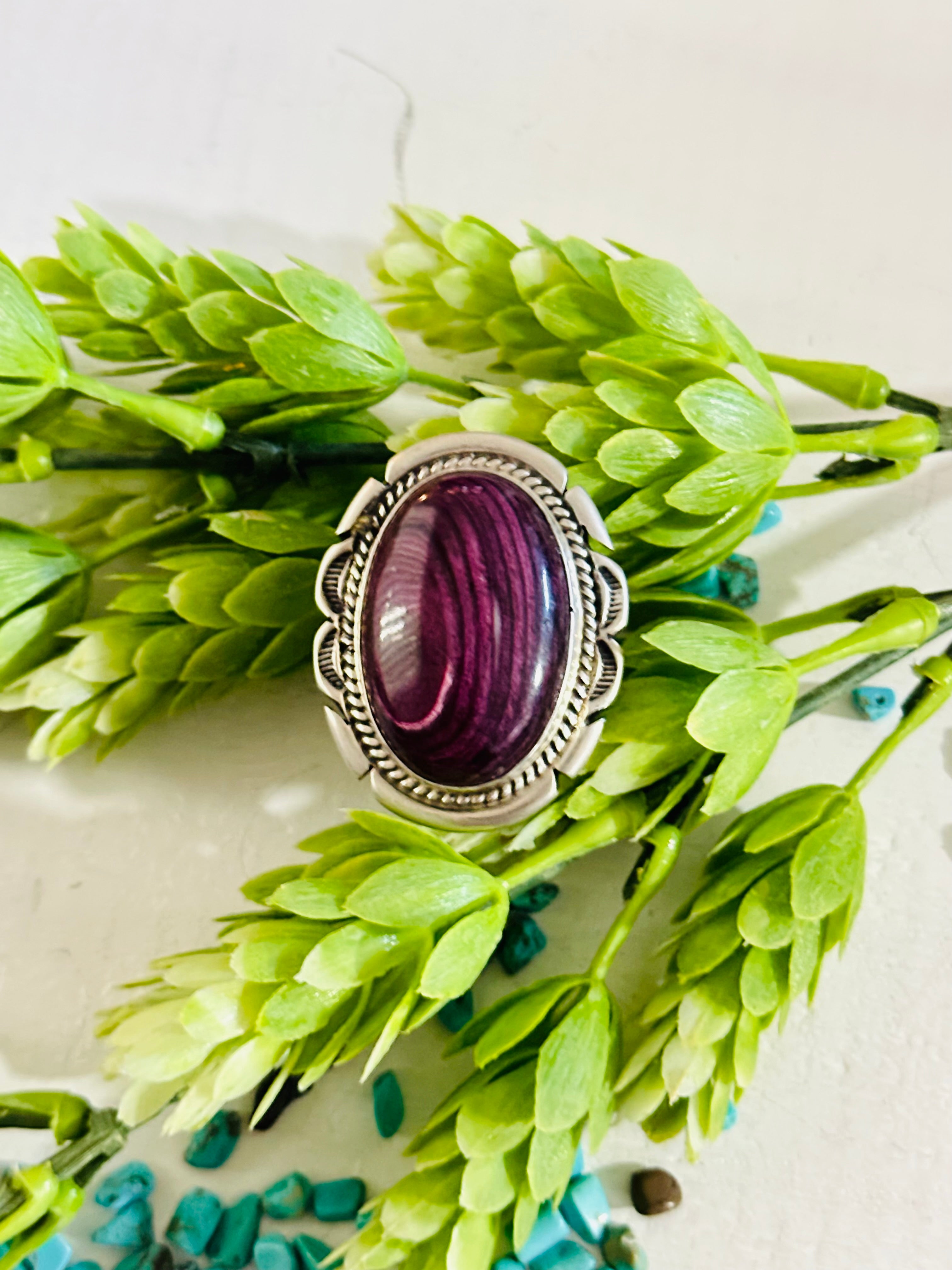 Navajo Made Purple Spiny Oyster & Sterling Silver Ring Size 9.5