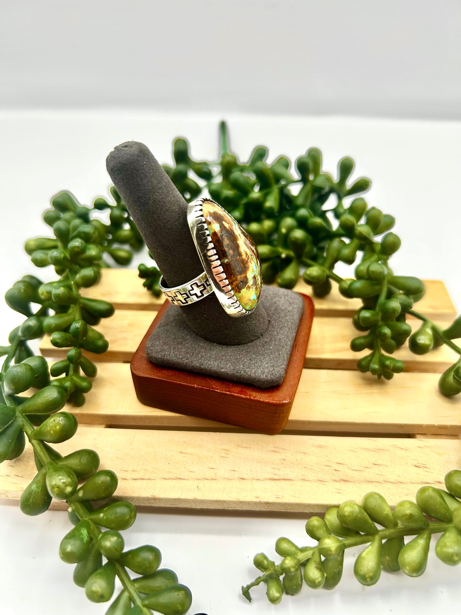 Stanford Yazzie Royston Turquoise & Sterling Silver Adjustable Ring