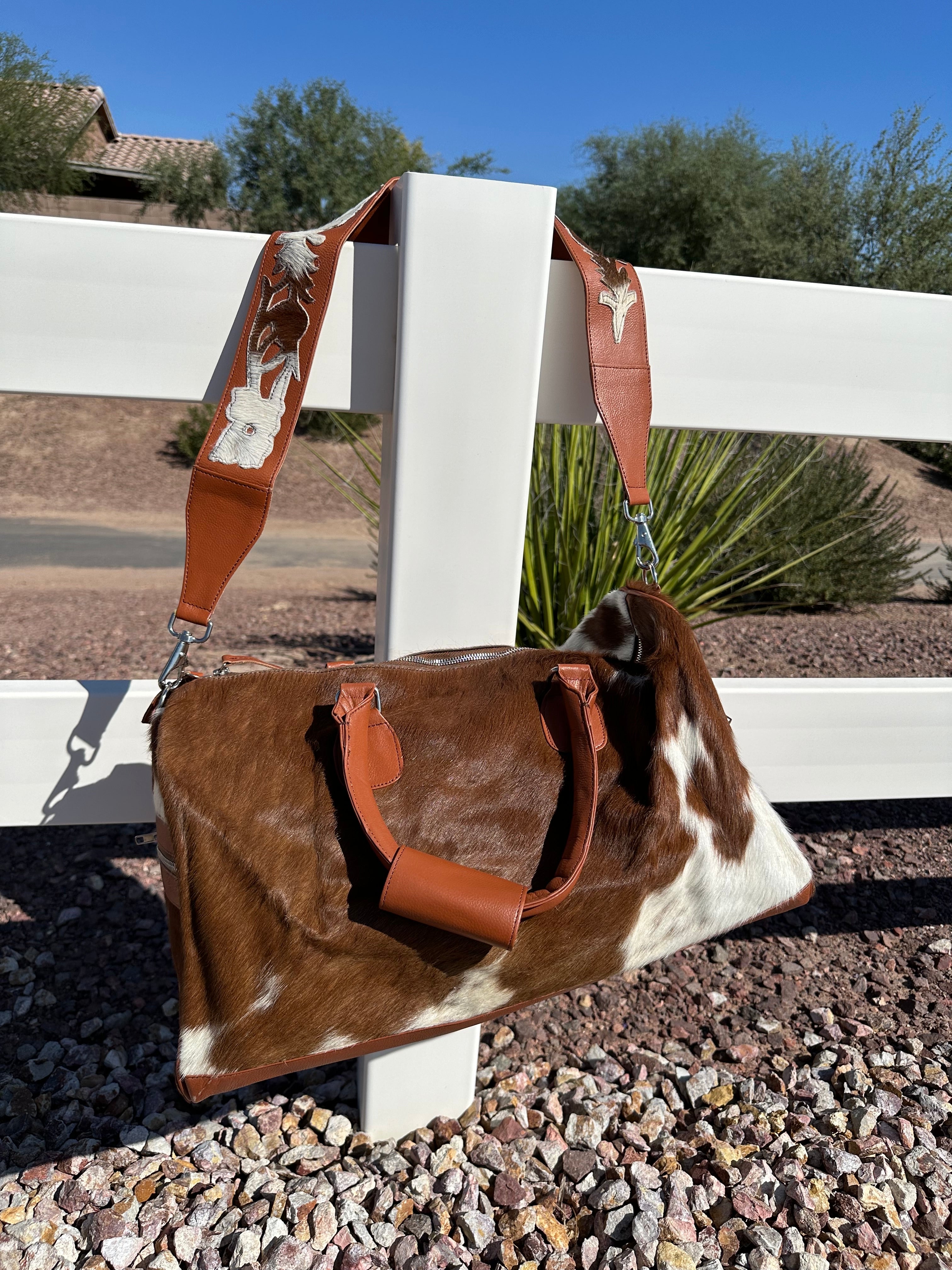 Genuine Tooled Leather Cowhide Duffle Bag