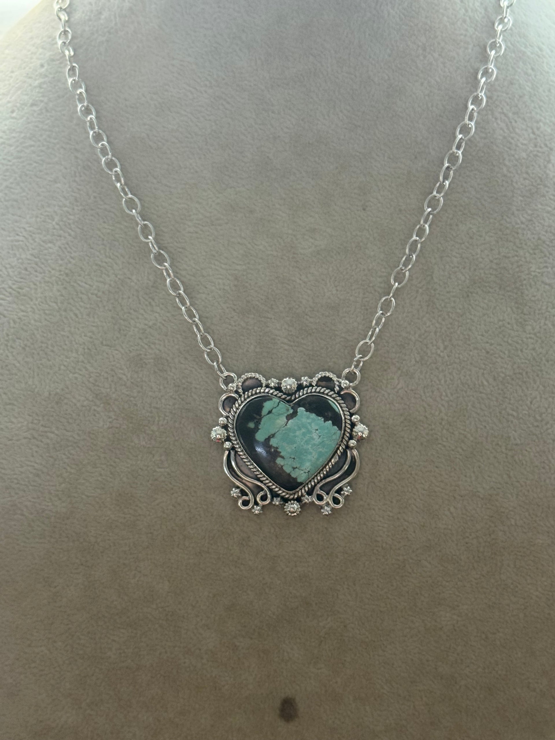 Southwest Made #8 Turquoise & Sterling Silver Heart Necklace