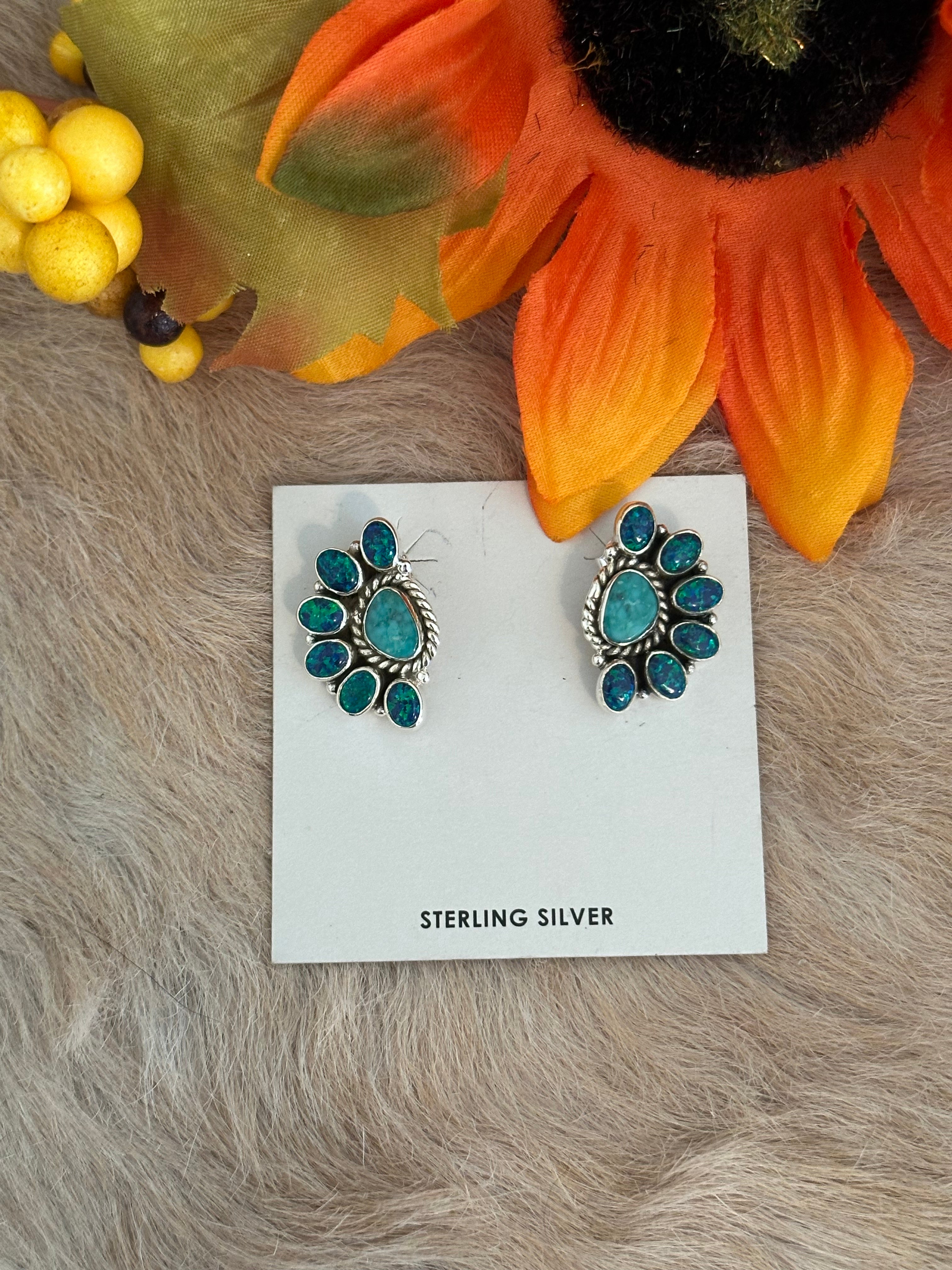 Southwest Handmade Multi Stone & Sterling Silver Post Earrings