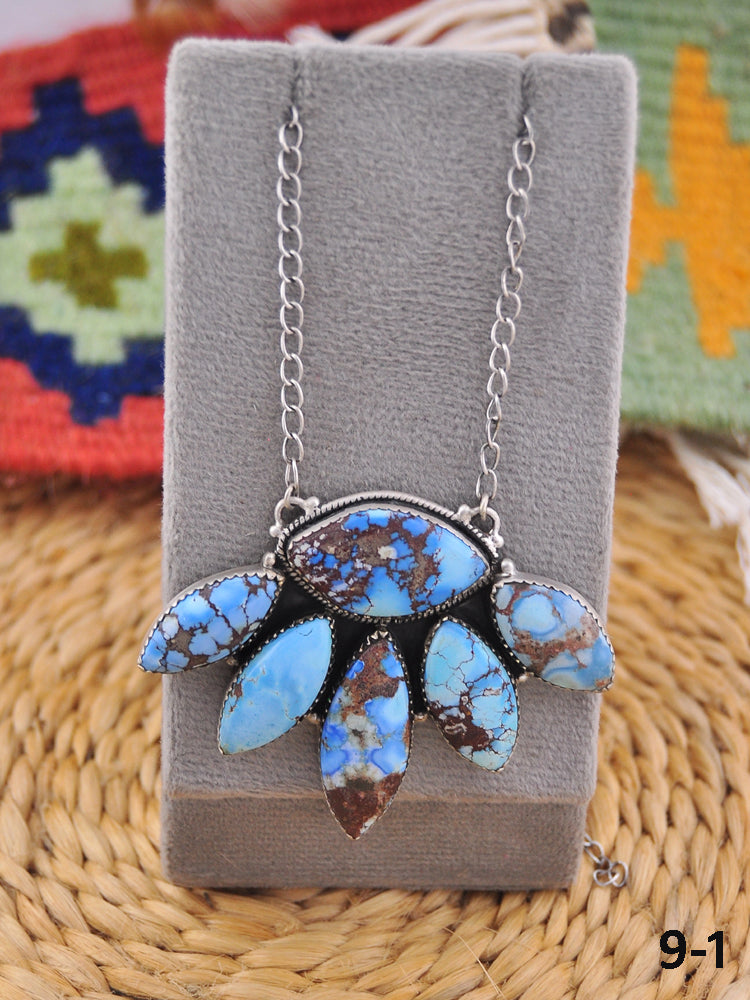Southwest Handmade Golden Hill’s Turquoise & Sterling Silver Cluster Necklace