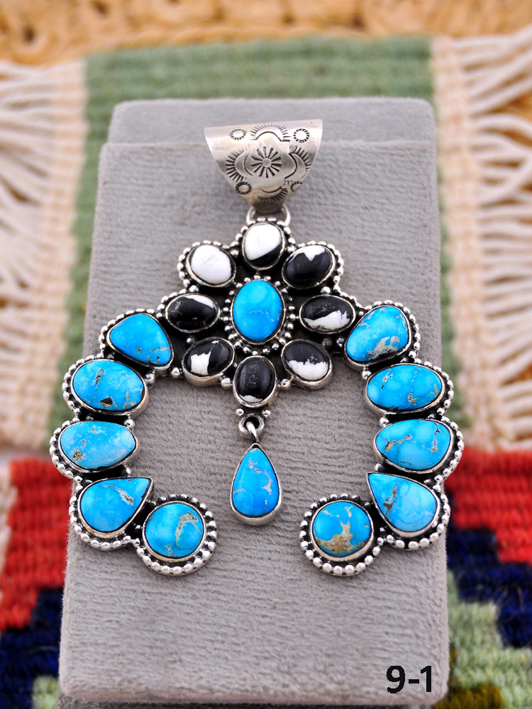 Southwest Made White Water Turquoise with White Buffalo & Sterling Silver Pendant