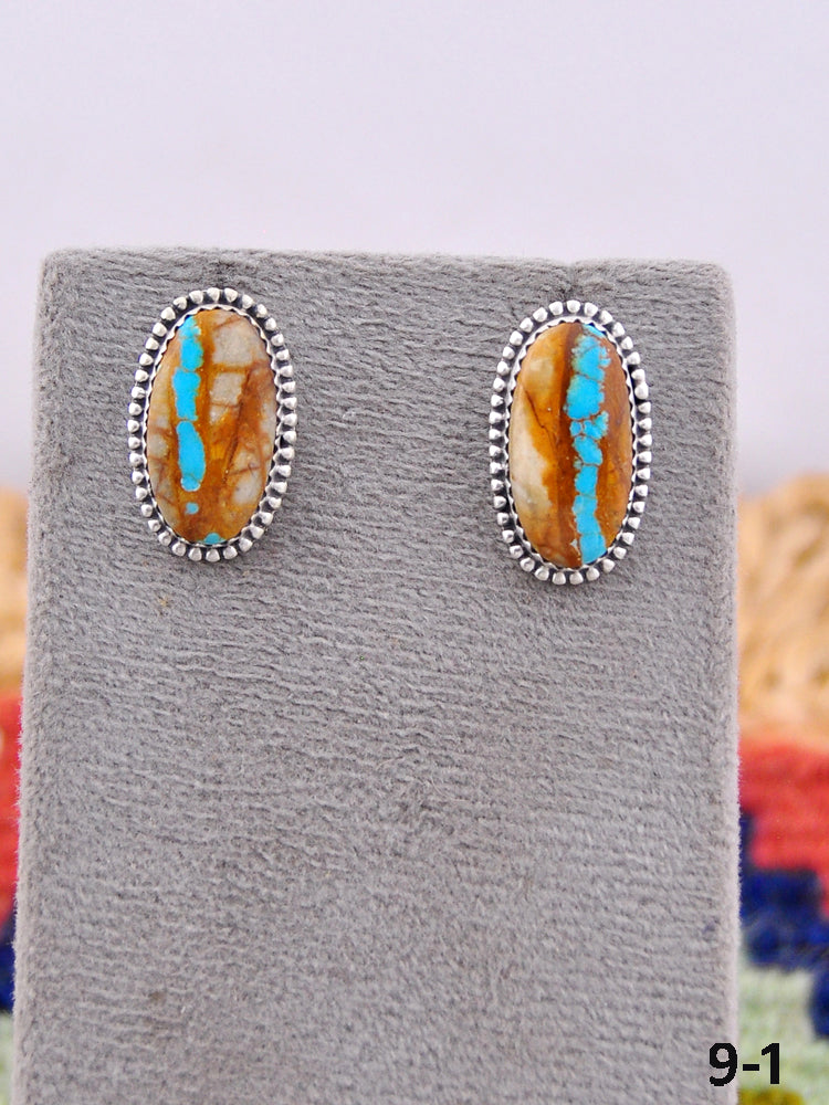 Southwest Handmade Ribbon Royston Turquoise & Sterling Silver Post Earrings