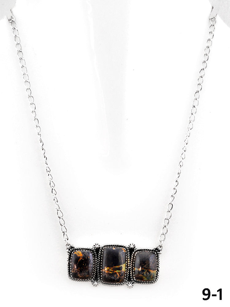 Southwest Made Black Jack Turquoise & Sterling Silver Necklace