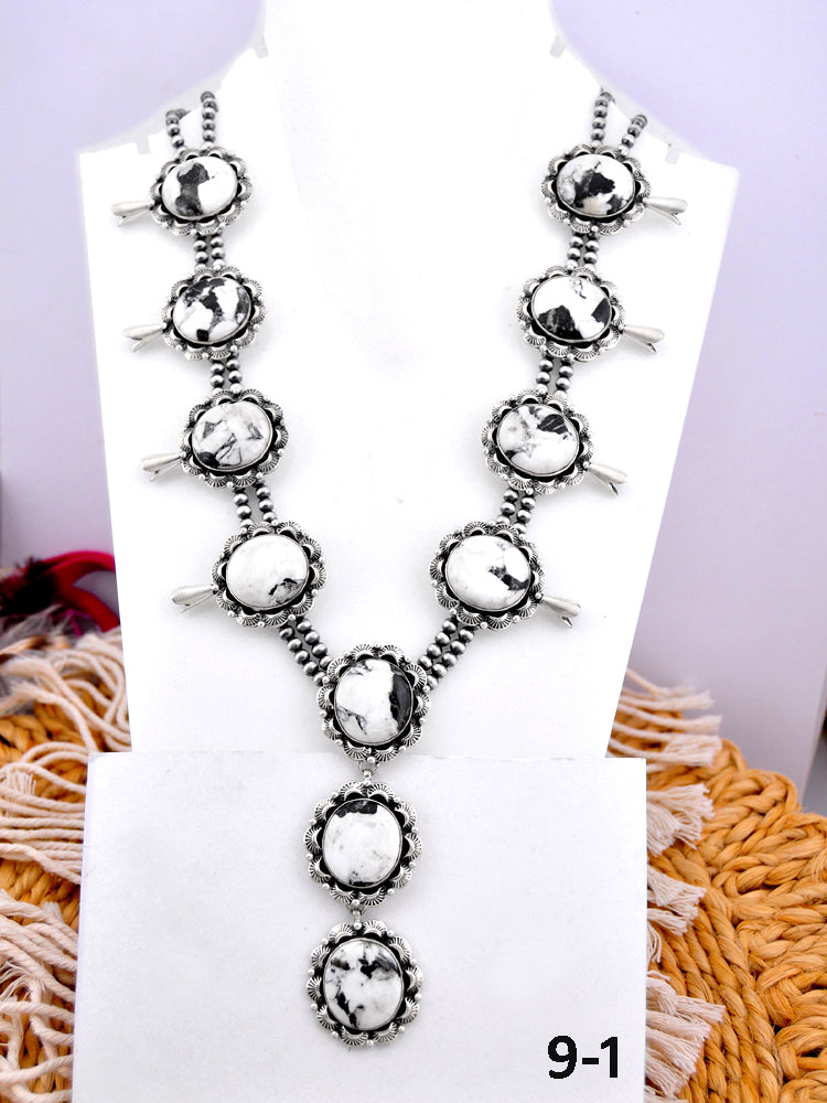 Southwest Made White Buffalo & Sterling Silver Statement Necklace