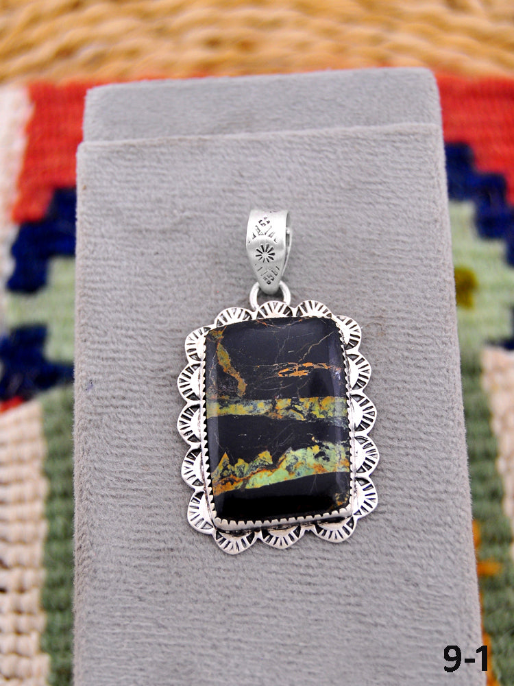 Southwest Made Black Jack Turquoise & Sterling Silver Pendant
